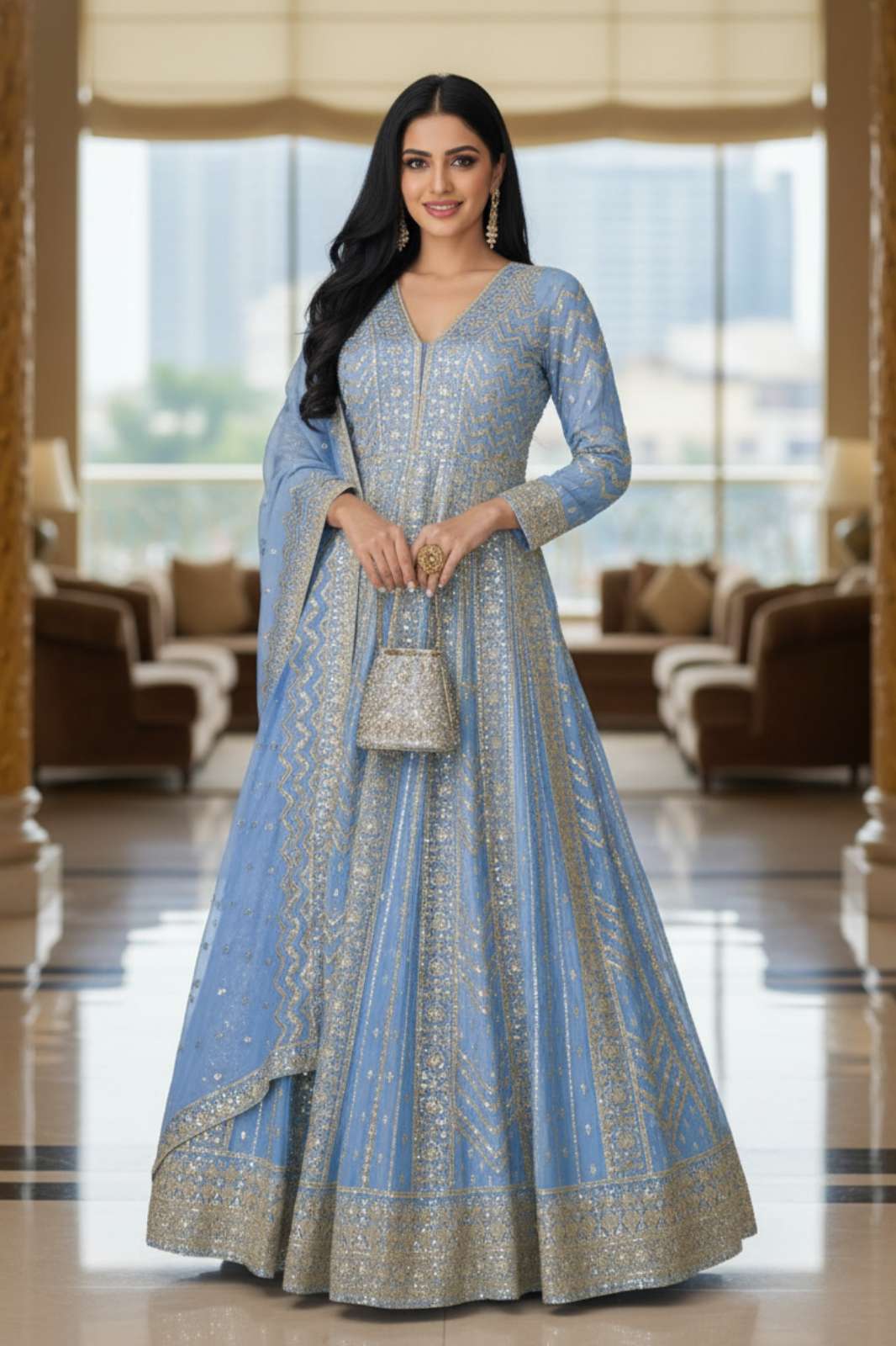 Shri Balaji Emporium 391 to 394 SERIES Ready to wear Chinnon fabric Gown with Sequence Emroidered work 