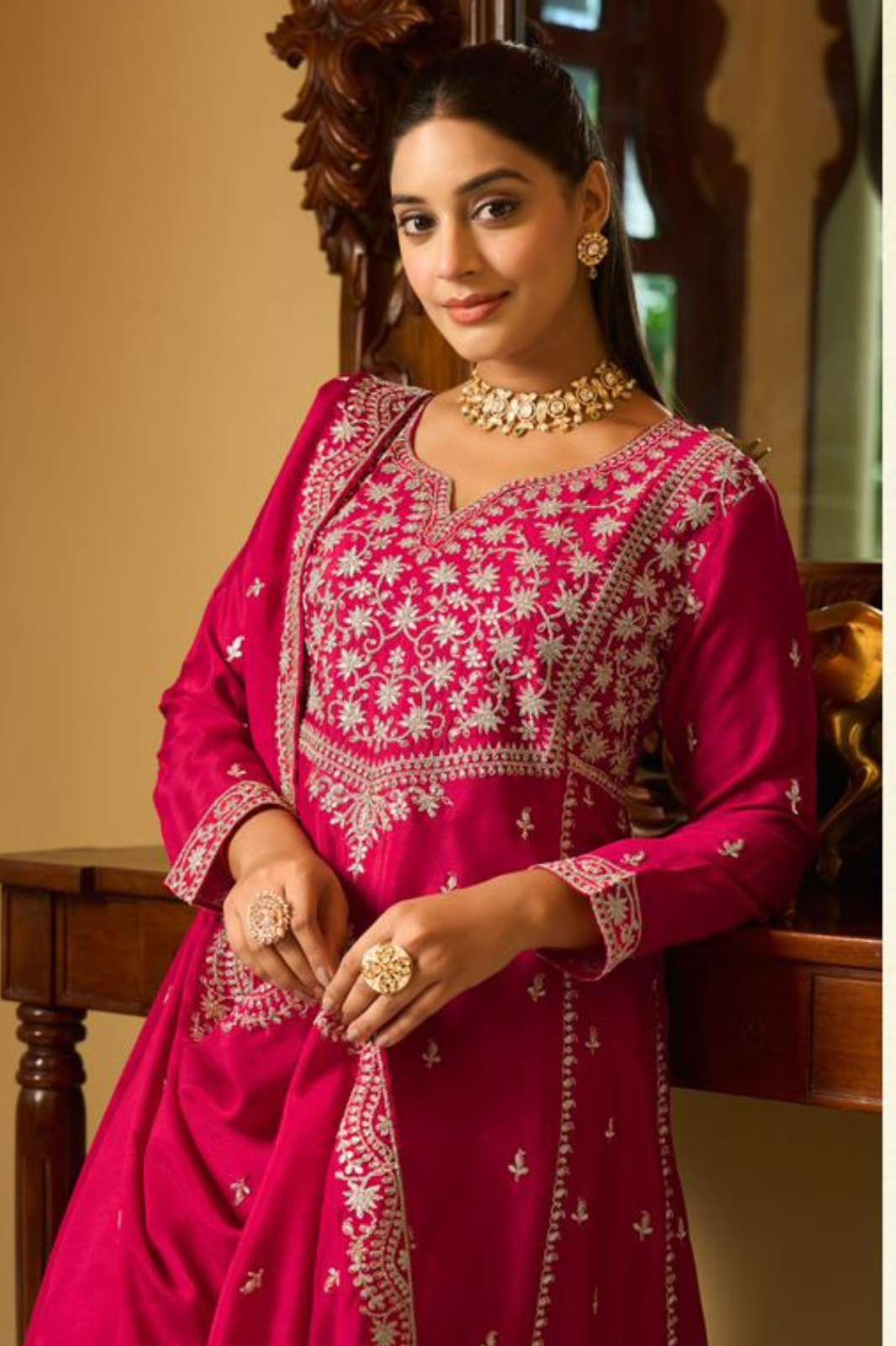 Shri Balaji Emporium AARINI Premium Chinon Silk with Heavy Embroidery Designer Salwar Suit 