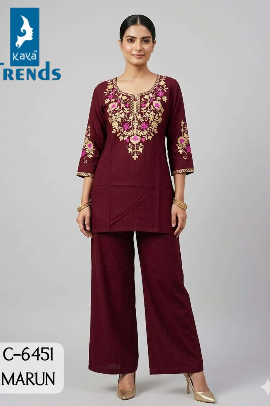 Shri Balaji Emporium D NO 6451 Rayon Fabric with Sleeves work Designer Co Ord Set  