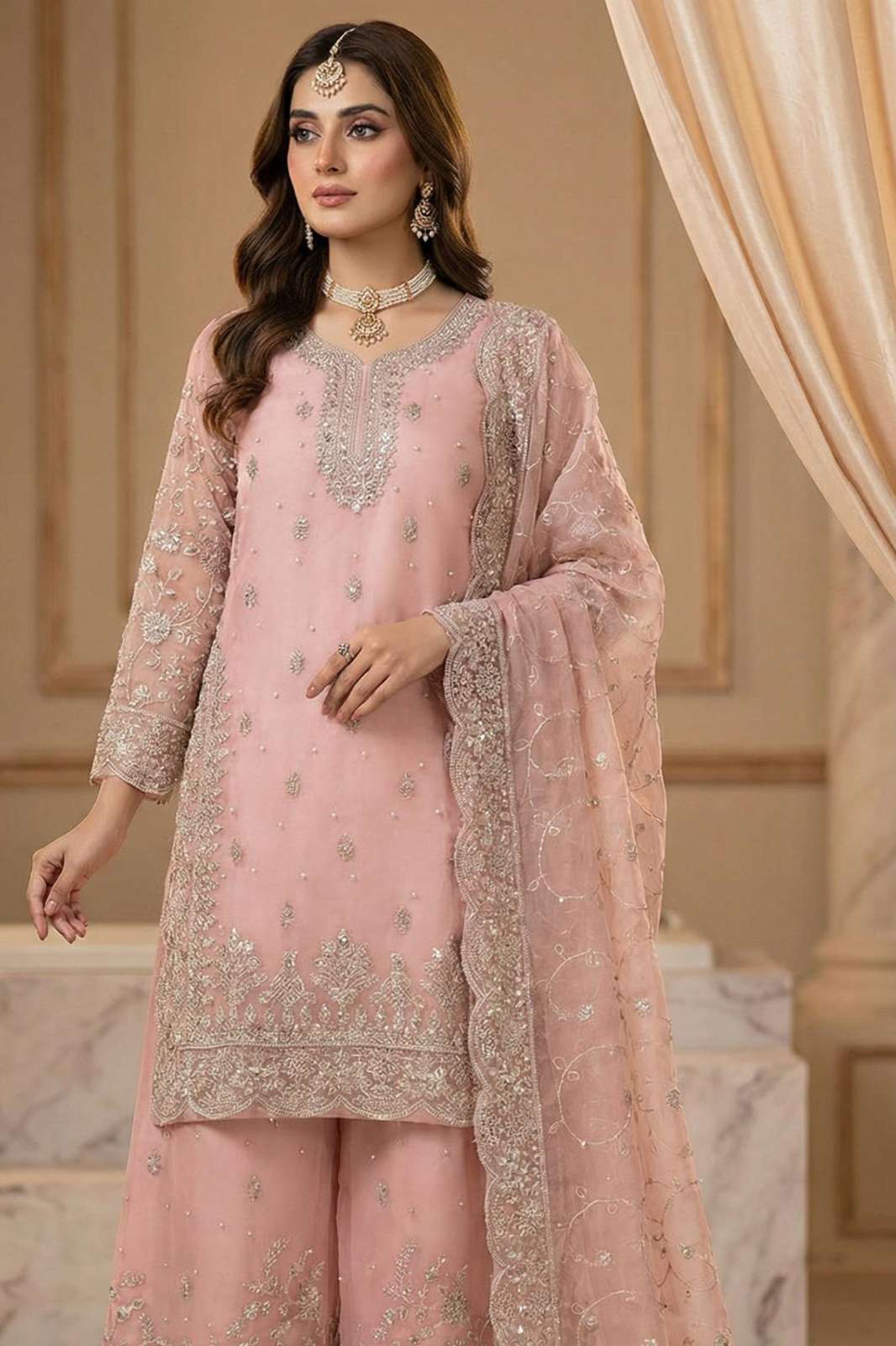 Shri Balaji Emporium Do NO 10047 Pure Jimmi Choo with Embroidery and Moti Work Designer Salwar Suit 