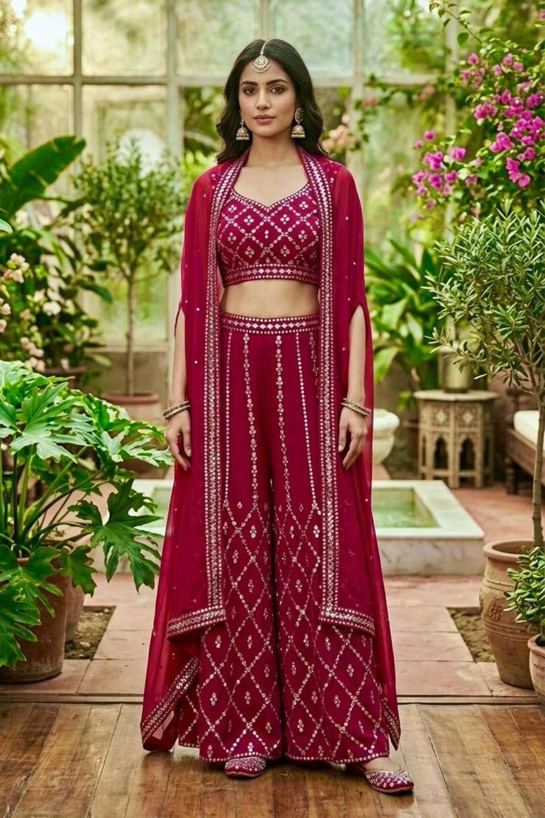 Shri Balaji Emporium FB L278 Stylish Georgette plazo Indo western with foil mirror & thread work 
