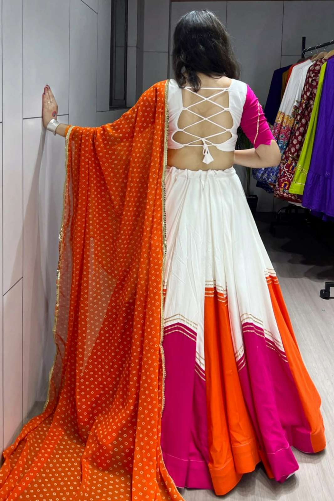 Shri Balaji Emporium Gulaboo Pure Rayon Cotton lehenga With Kali and Gota Patti Work