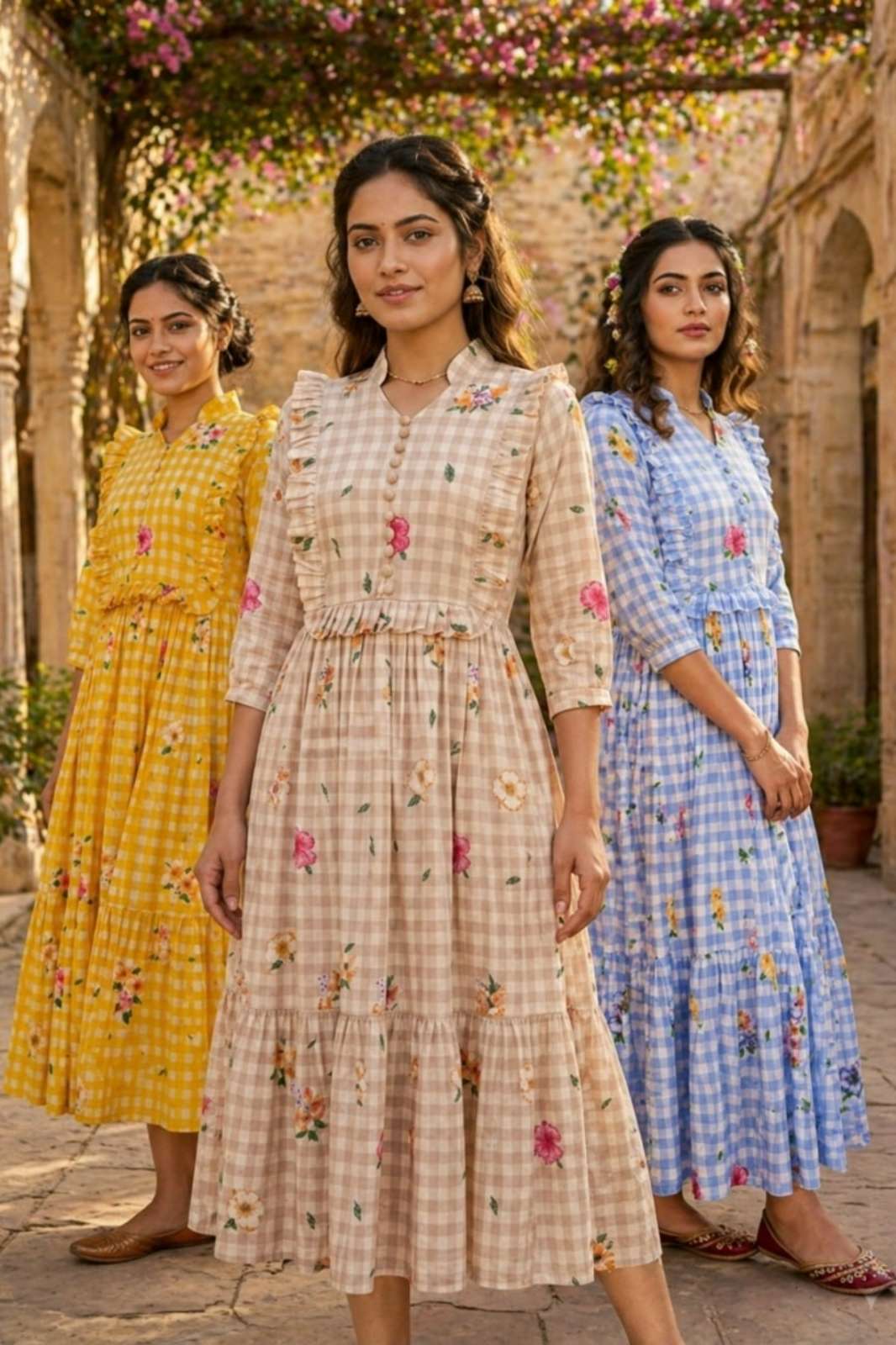 Shri Balaji Emporium KA 1259 Muslin Silk With Gingham print one piece dress