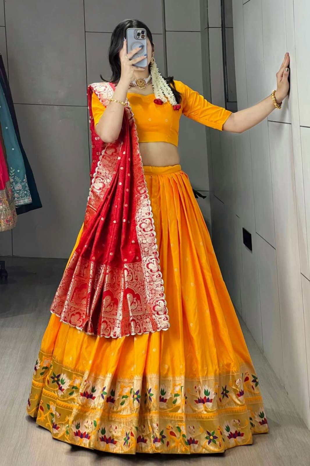 Shri Balaji Emporium Kalyani Paithani Silk Premium Zari Weaving Work lehenga