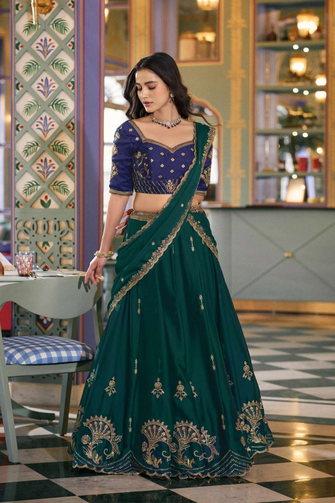 Shri Balaji Emporium LNB1351PGN AAFREEN Rangoli silk Sequins and Thread Embroidery Work Lehenga 