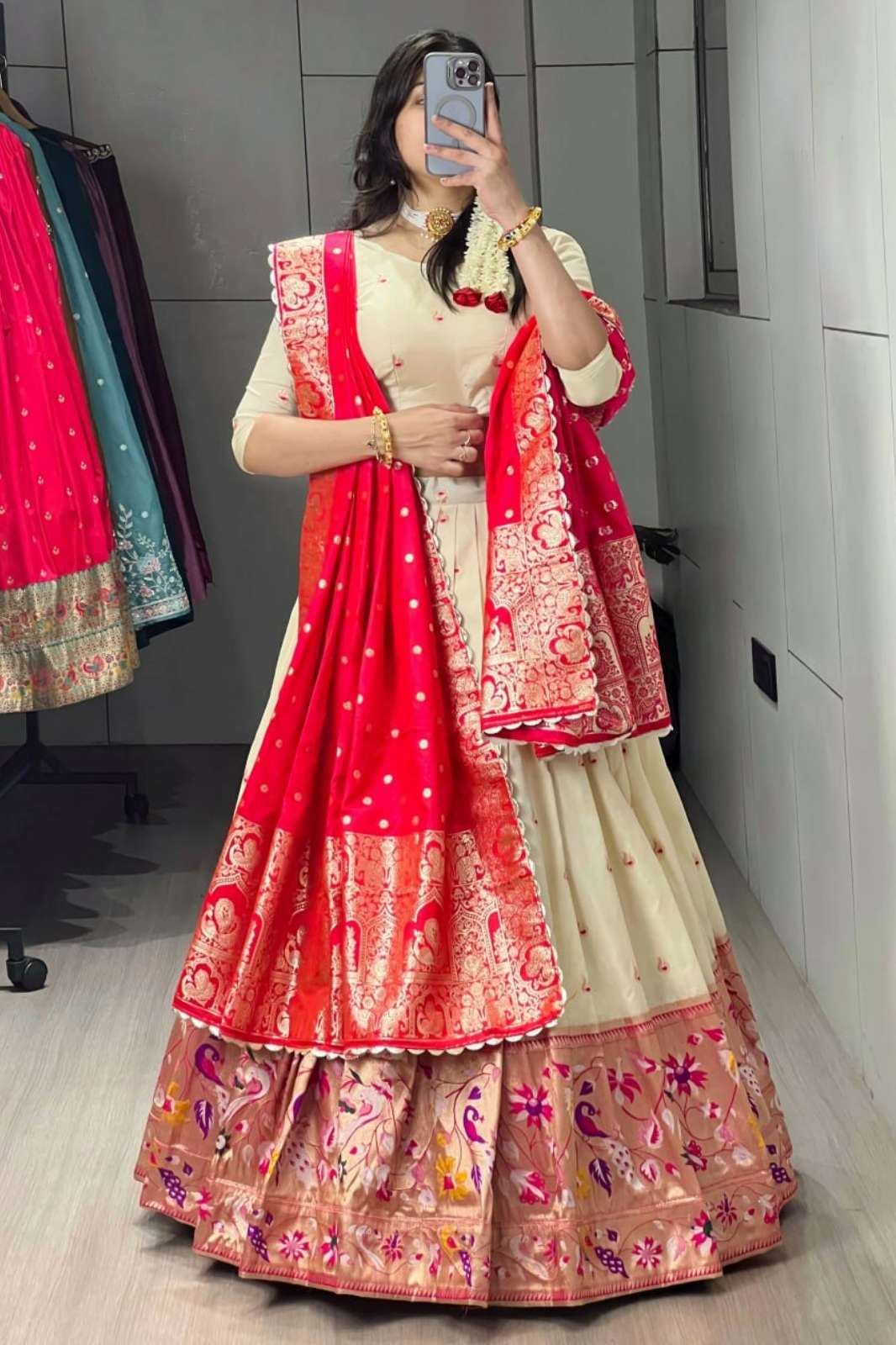 Shri Balaji Emporium Maharani Paithani Silk Zari Weaving Work lehenga 
