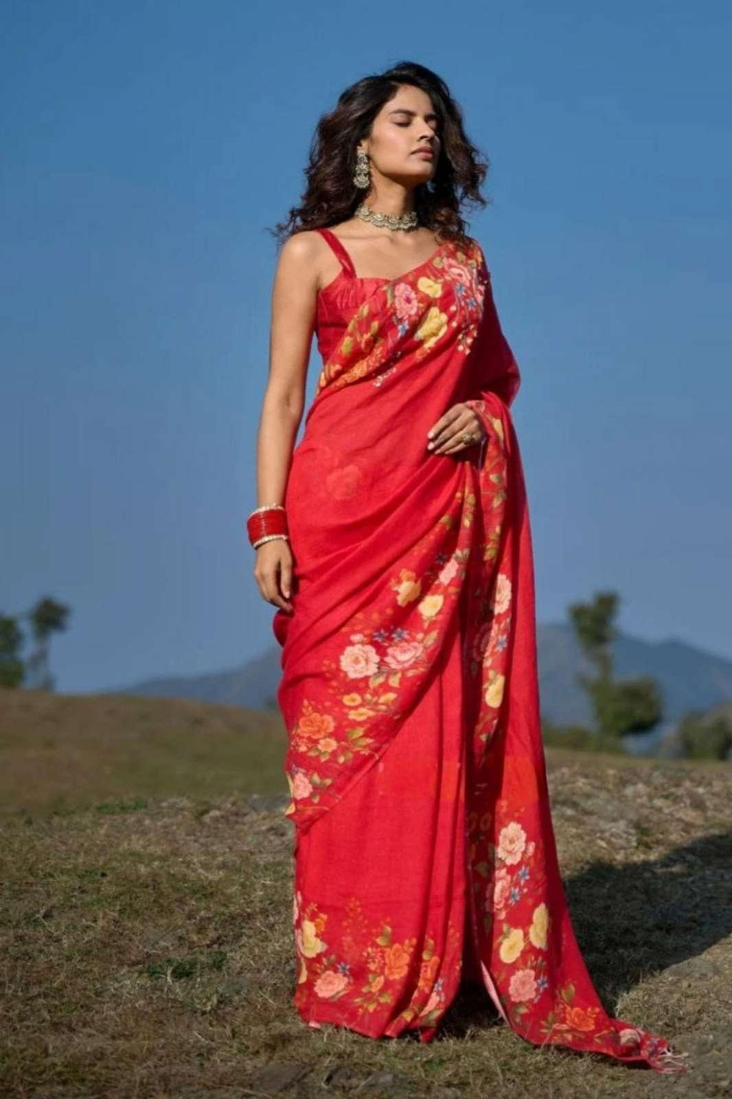 Shri Balaji Emporium MG649 Plain Linen Digital Printed Saree Collection 