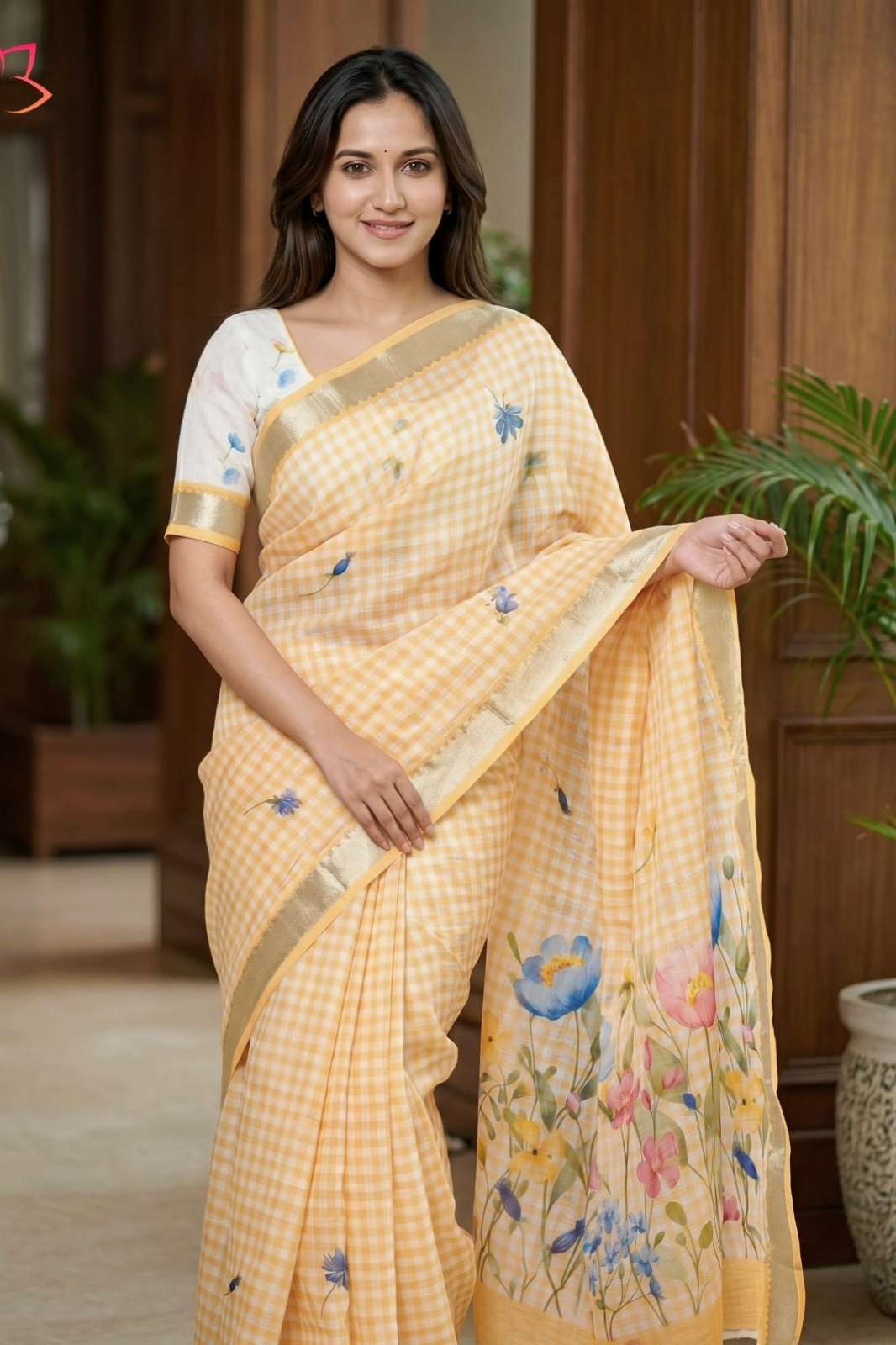 Shri Balaji Emporium MG662 Soft Linen with Mangalagiri border Digital Print Saree Collection