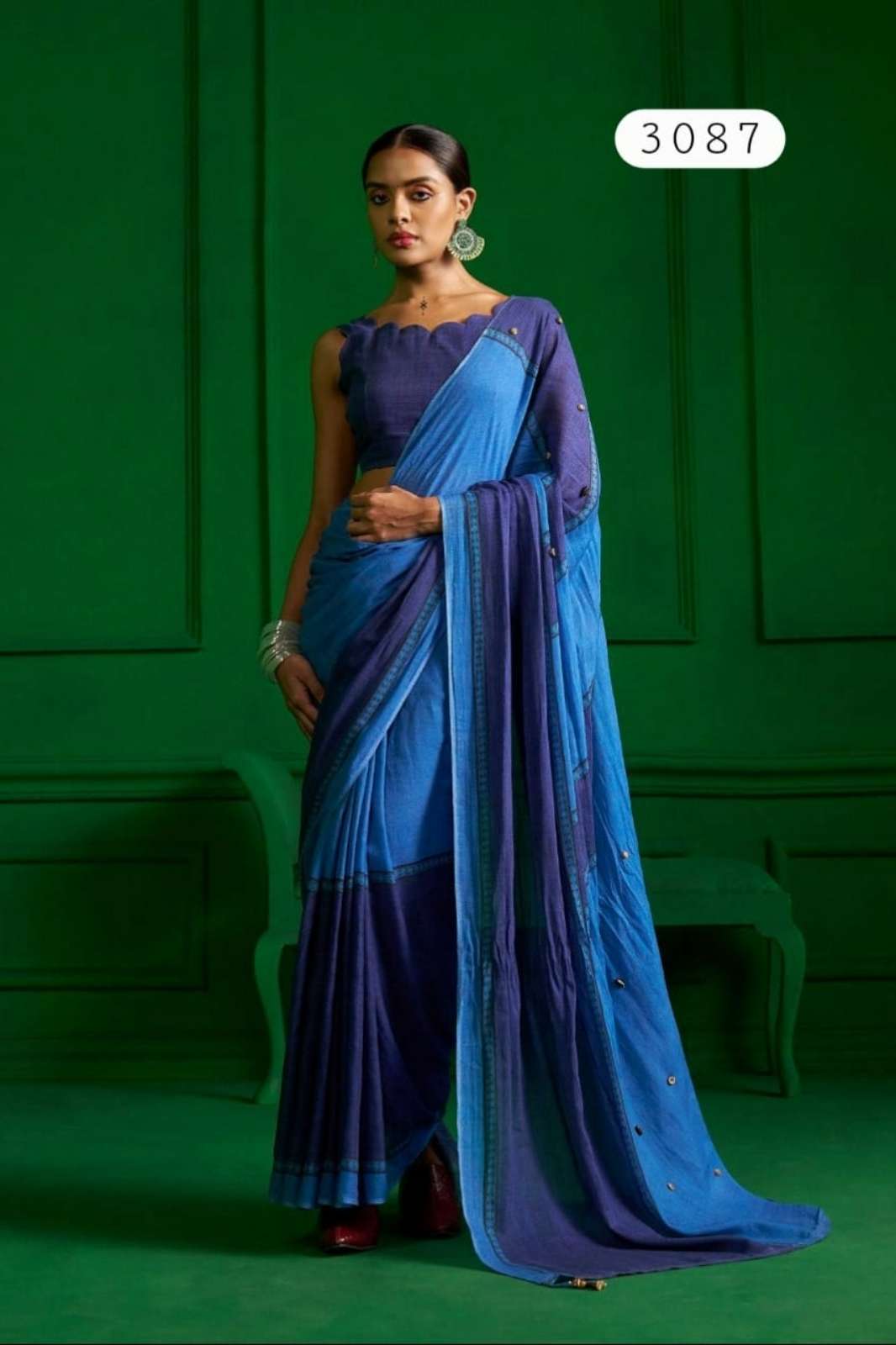Shri Balaji Emporium Monopoly 1 Viscose Mal Denim Saree With Print And Hand Embroidery
