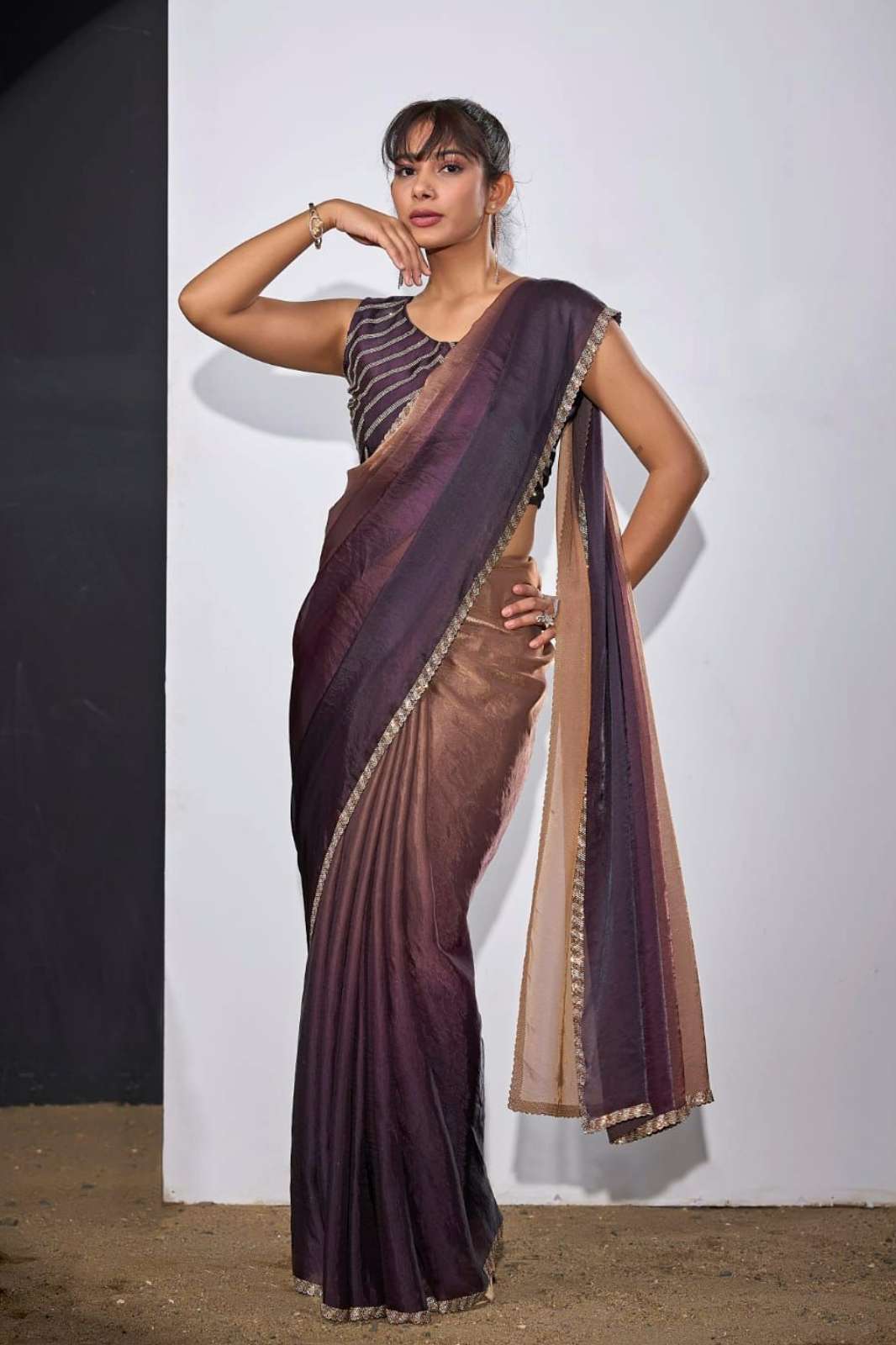 Shri Balaji Emporium NICE FENDI SATIN SILK SAREE WITH ZARCON WORK 