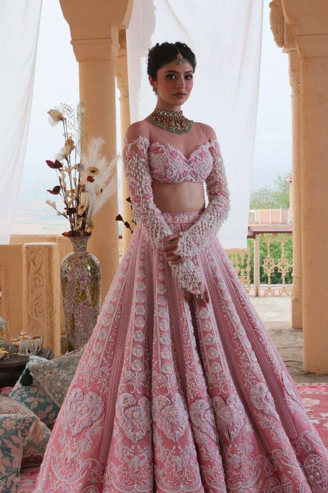 Shri Balaji Emporium Presents HM P23 Slub silk lehenga with Resham dori & rainbow sequins work 