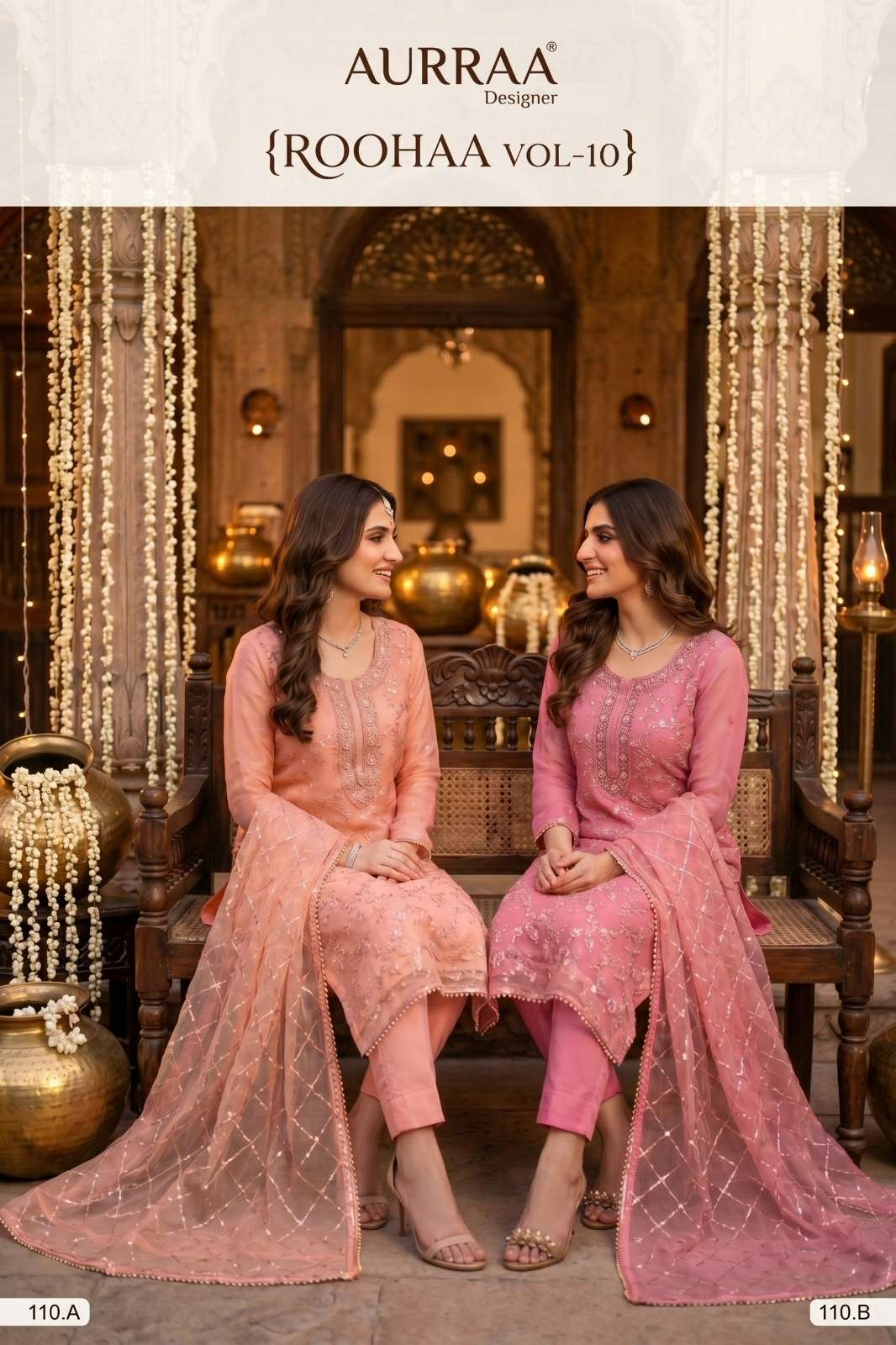 Shri Balaji Emporium ROOHAA VOL 10 READYMADE ORANGANZA SUIT WITH HAND AND POSITION WORK