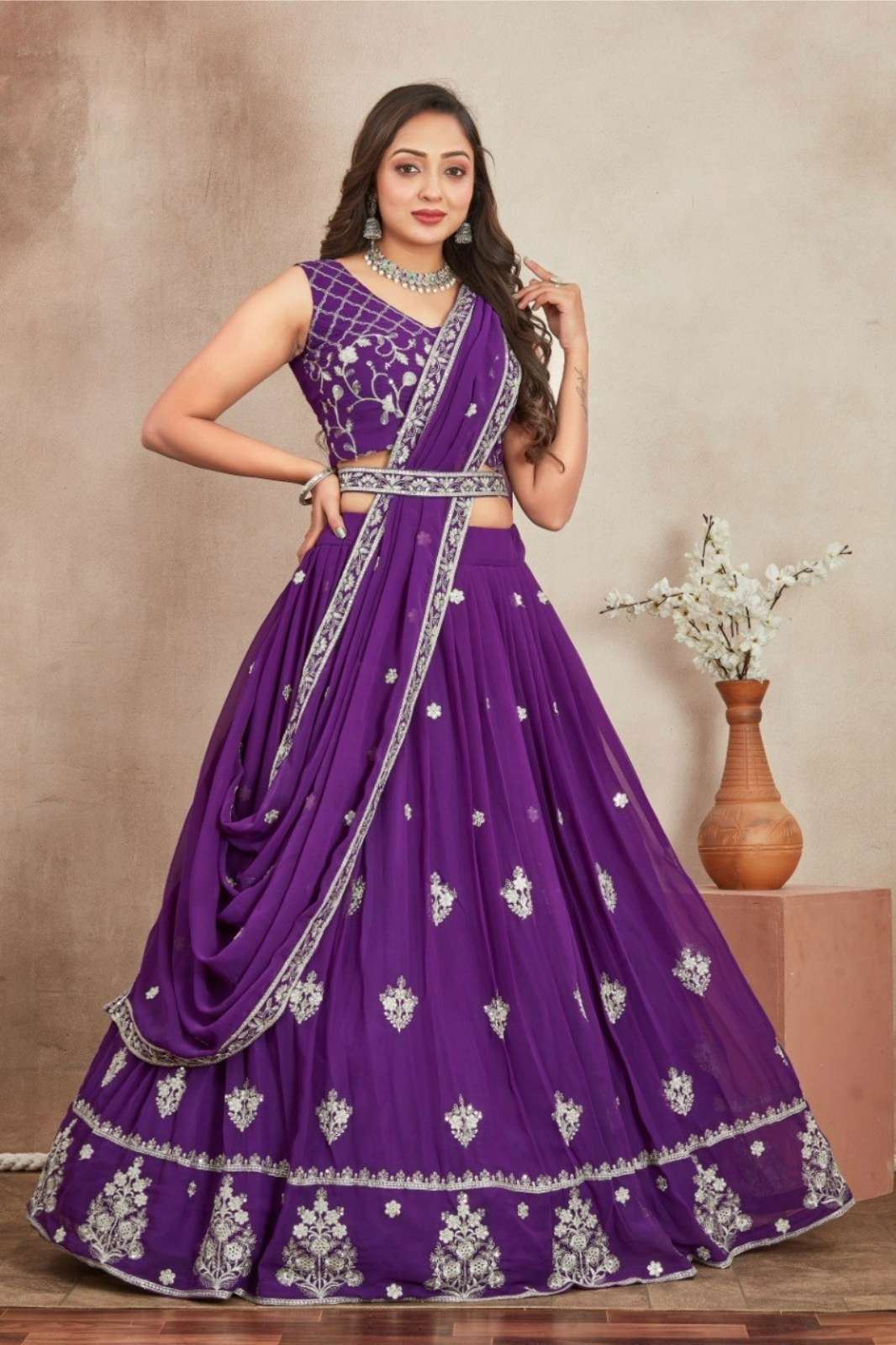 Shri Balaji Emporium TF 414 Faux georgette lehenga with Thread and Sequins Embroidered work 