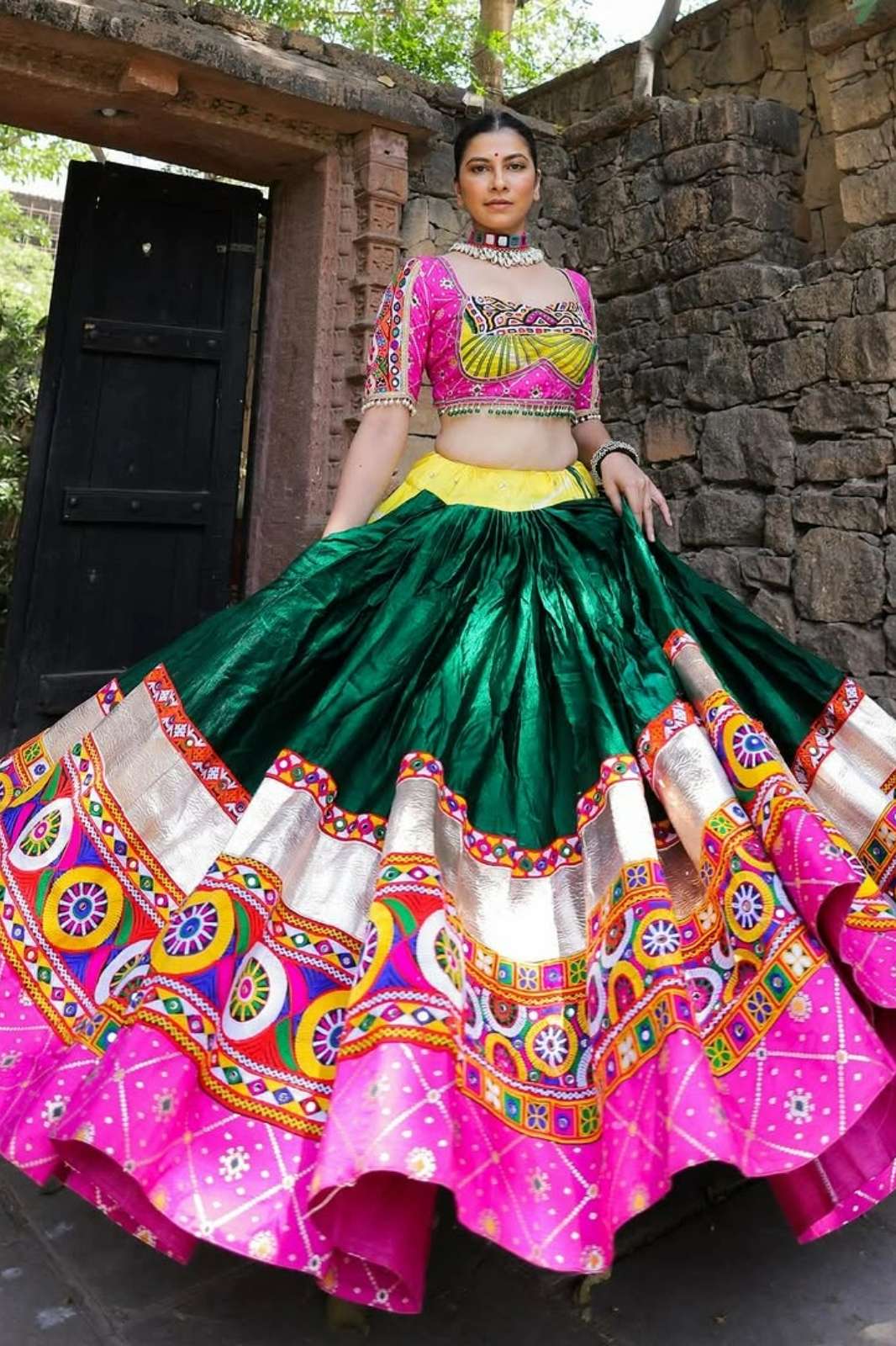 Shri Balaji Presents SF 1580LM Muslin Cotton Lehenga with Beautiful Digital Print & Real Mirror Work for Navratri