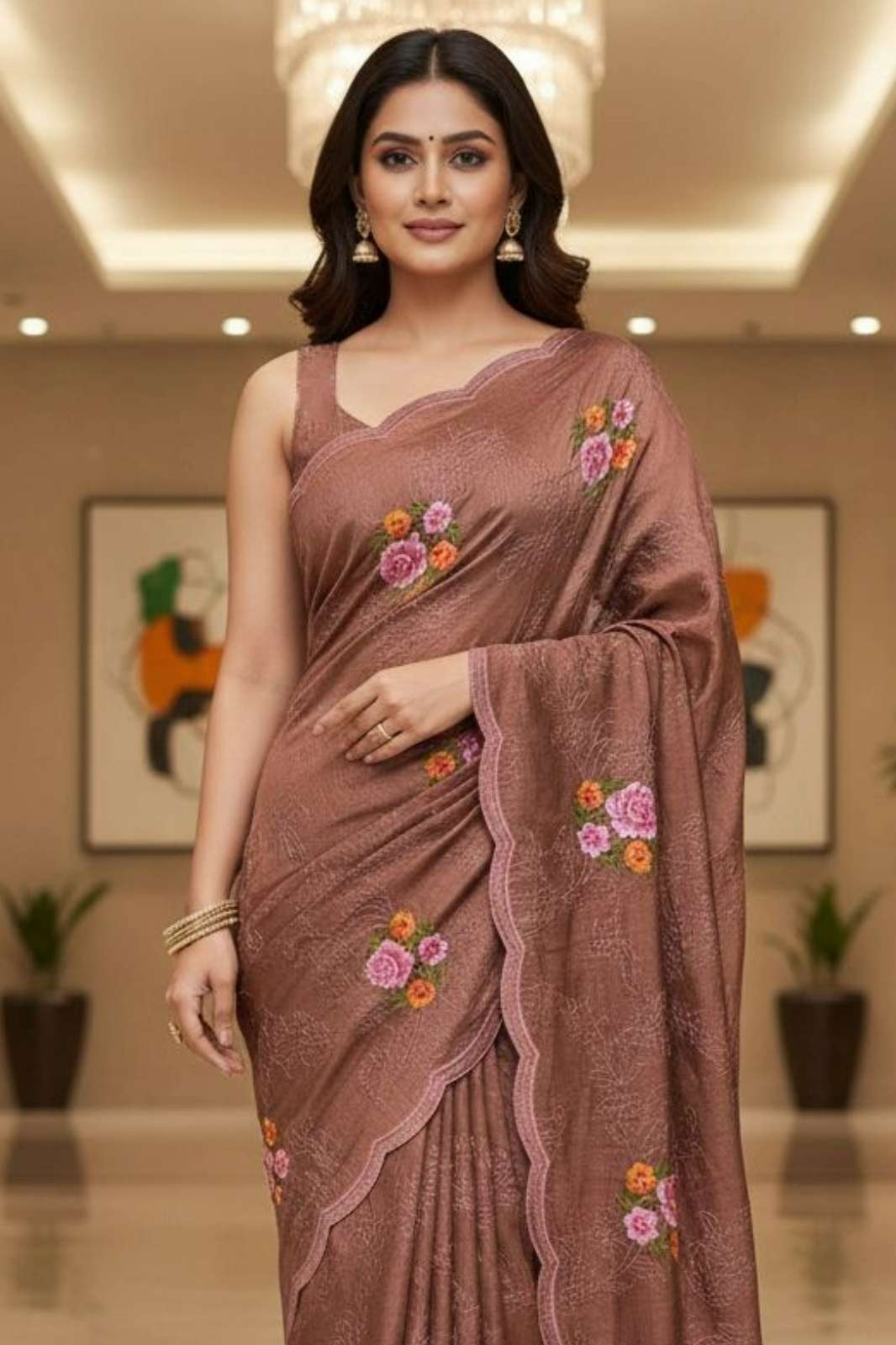 Shri balanji emporium 22347 MANIPURI SILK SAREE WITH THREAD SEQUENCE EMBROIDERY WITH CUT WORK