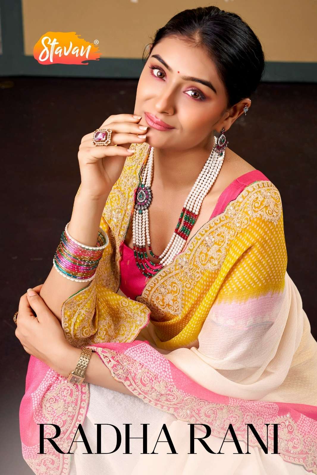 STAVAN Presents Radha Rani Sparkal Chiffon Saree With Embroidery Work