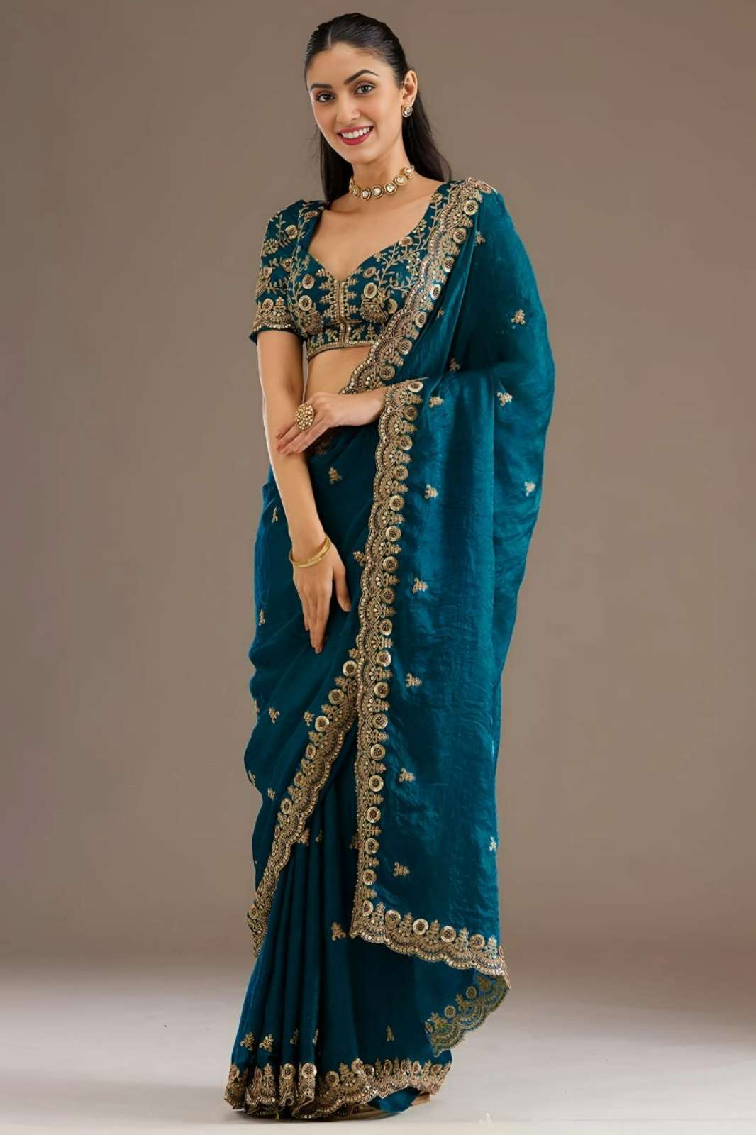 ZEEL 1026 Dove Blue Stunning Embroidered wedding wear Saree 