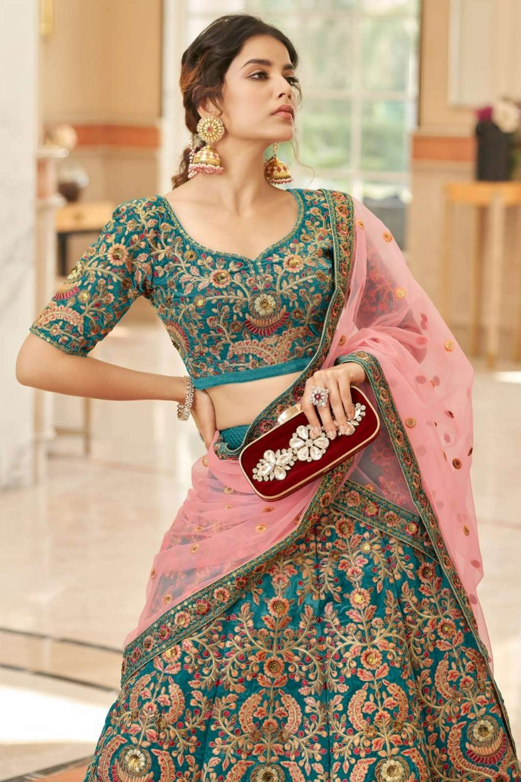 ZEEL 22581 VELVET FABRIC SEQUENCE AND ZARI EMBROIDERY WORK LEHENGA