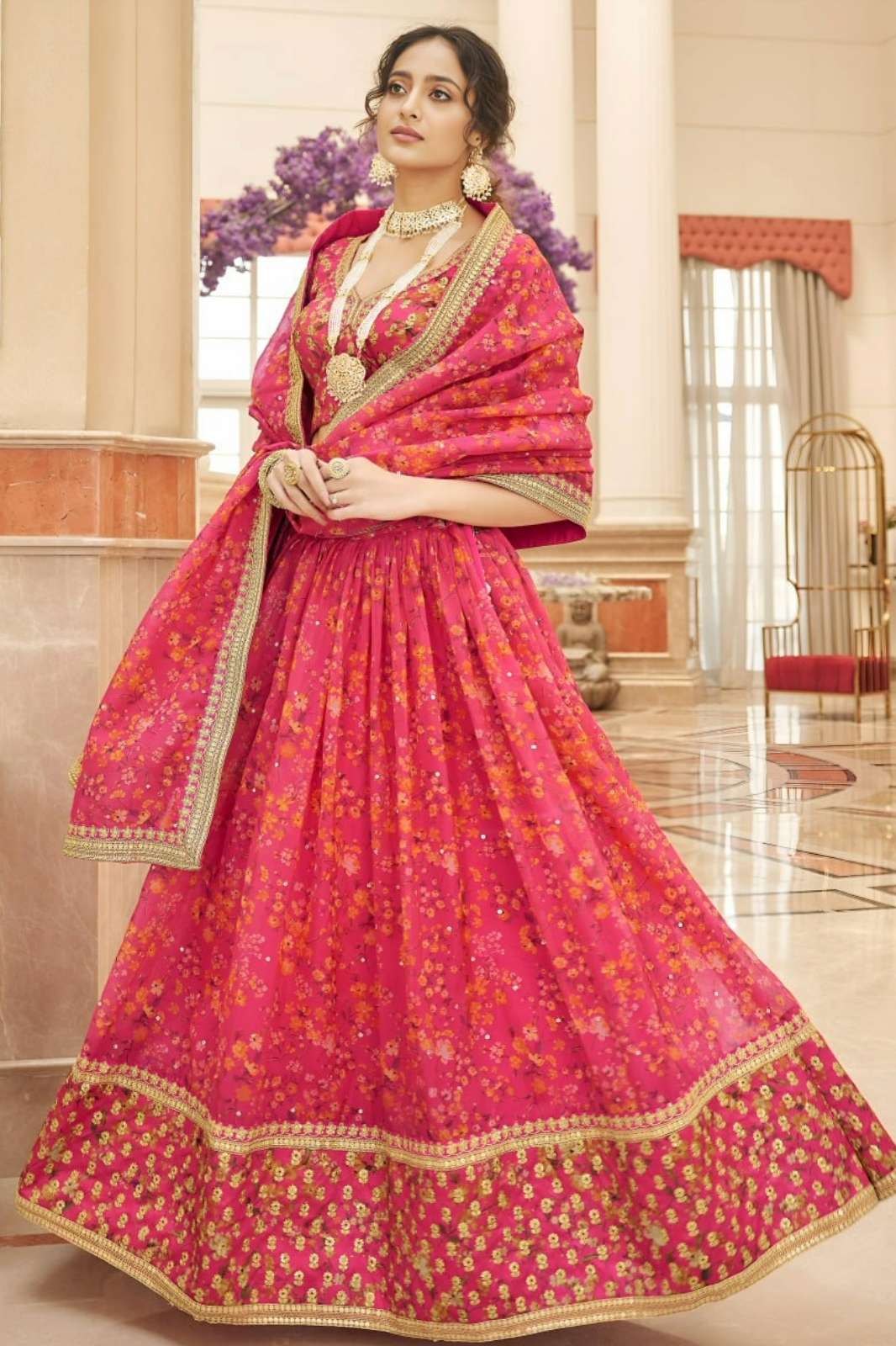ZEEL 22584 ORGANZA FABRIC SEQUENCE THREAD AND ZARI EMBROIDERY WORK LEHENGA