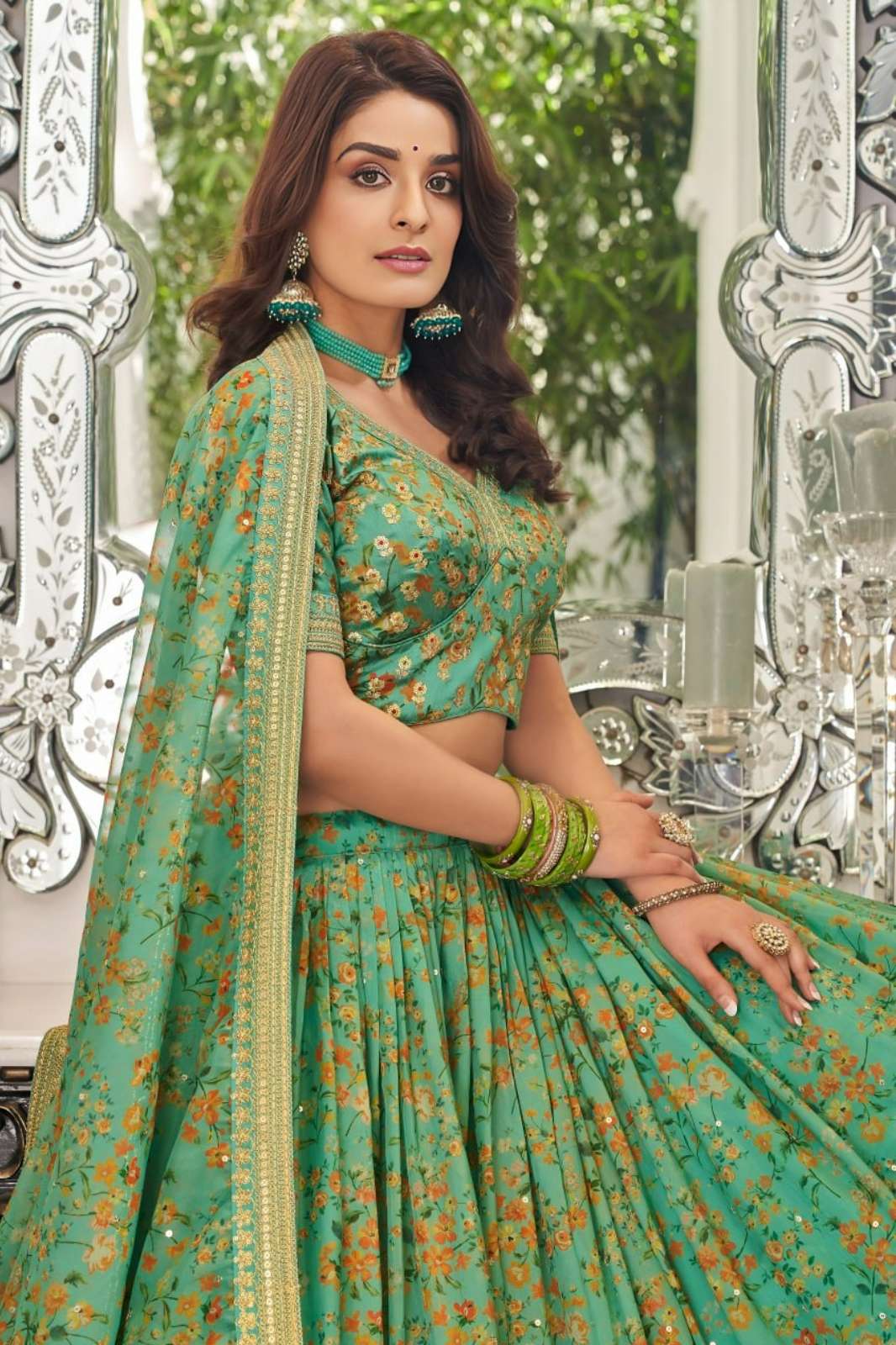 ZEEL 22585 ORGANZA FABRIC SEQUENCE THREAD AND ZARI EMBROIDERY WORK LEHENGA