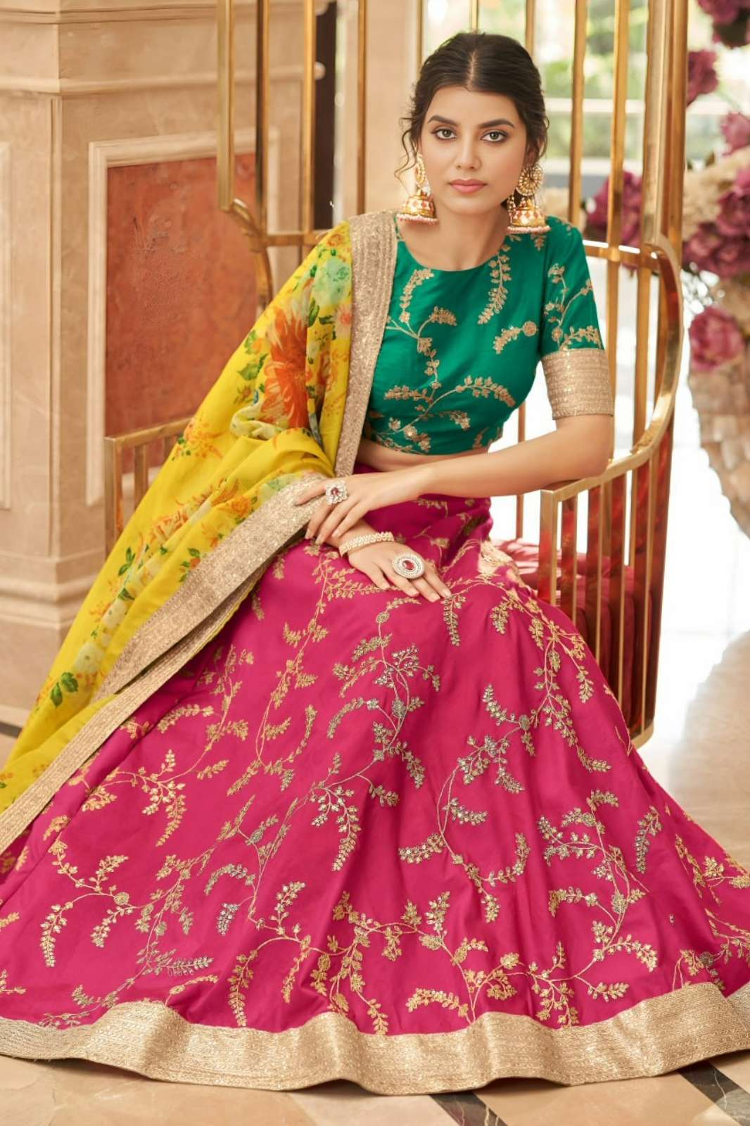 ZEEL 22587 ART SILK FABRIC SEQUENCE THREAD AND ZARI EMBROIDERY WORK LEHENGA