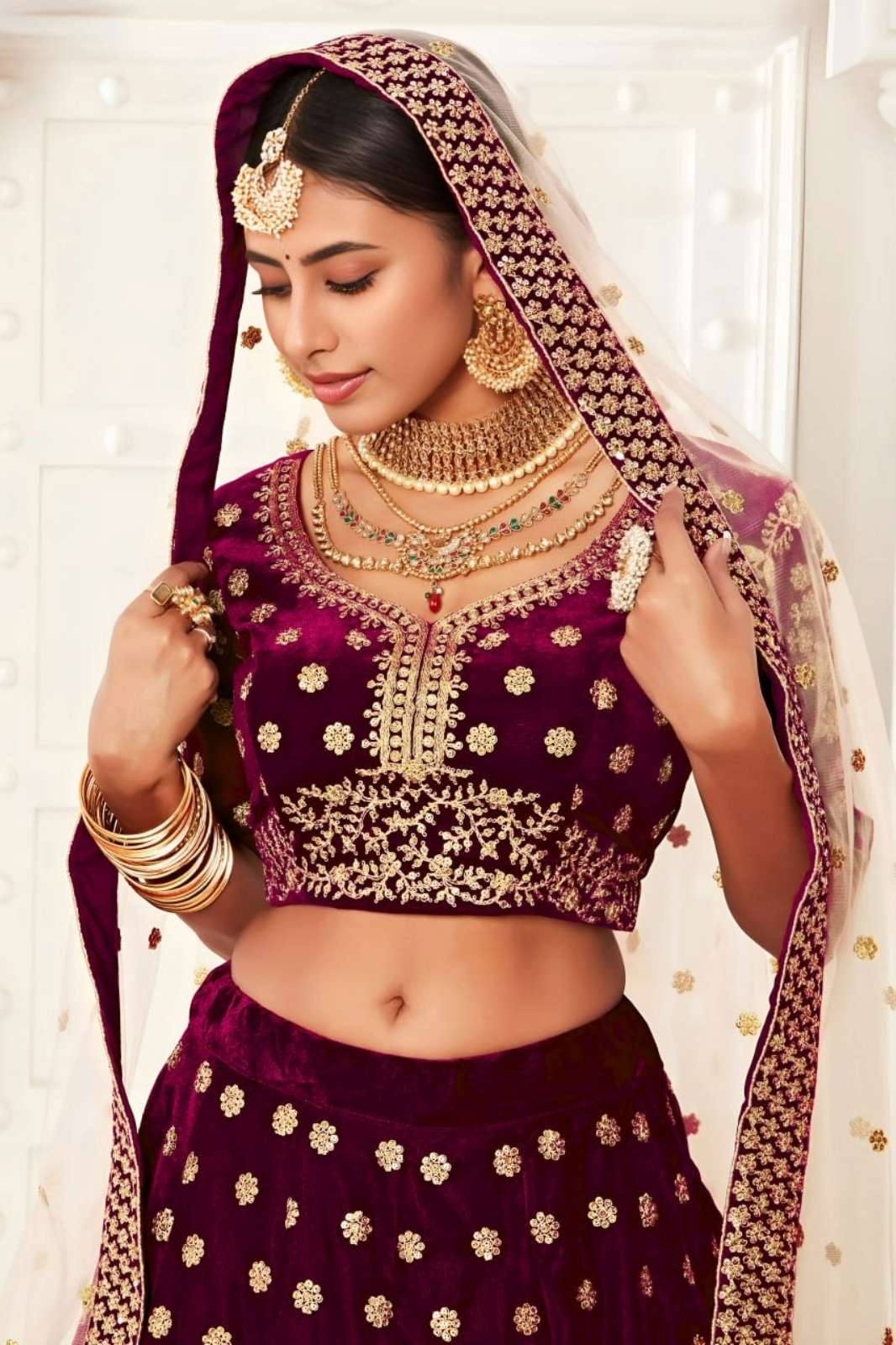 ZEEL 7702 Royal Purple Velvet Bridal Lehenga 