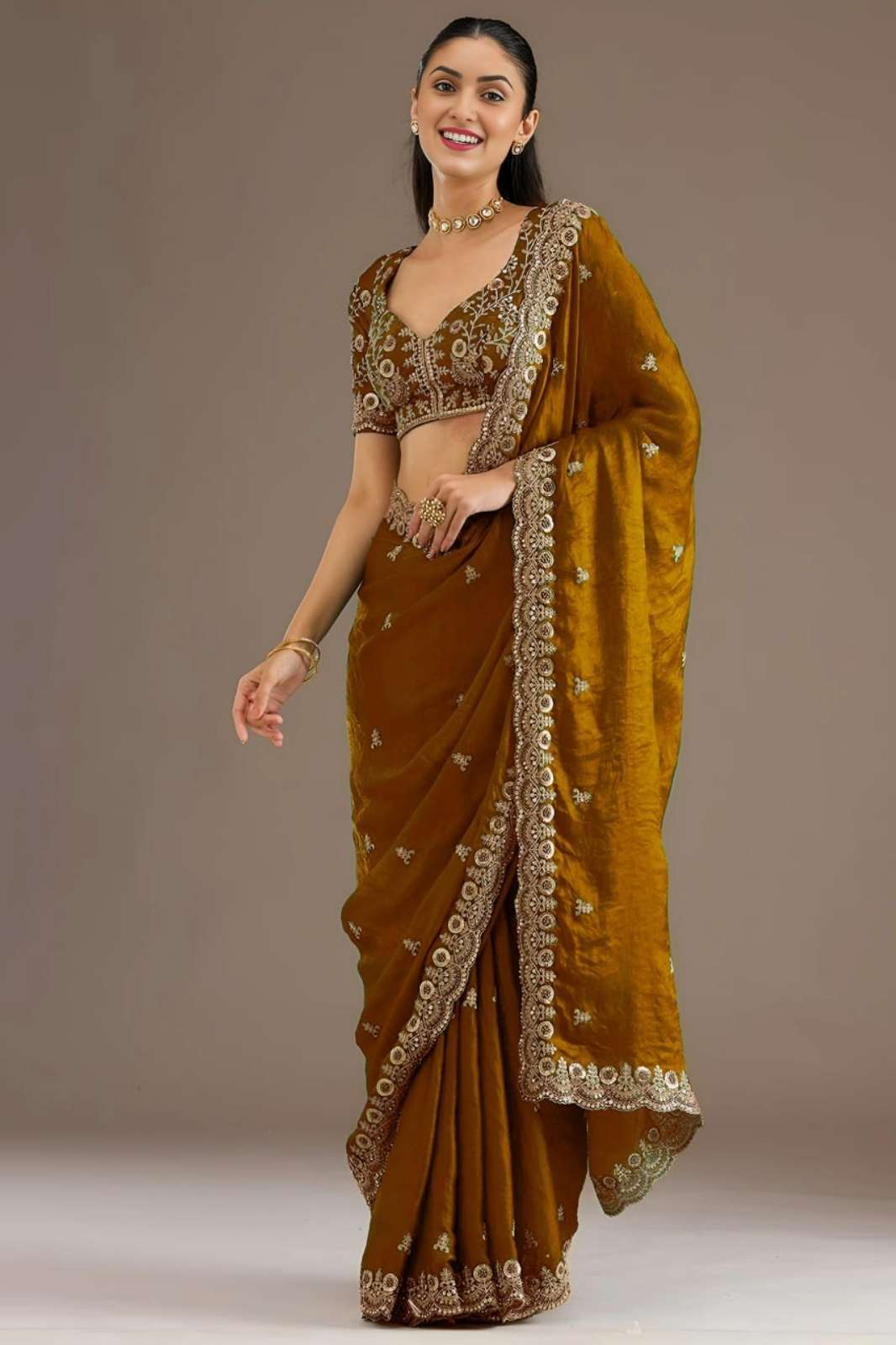 ZEEL Presents 1026 Tissue Saree with Multiple Sequins Dori and Zari Embroidery Work