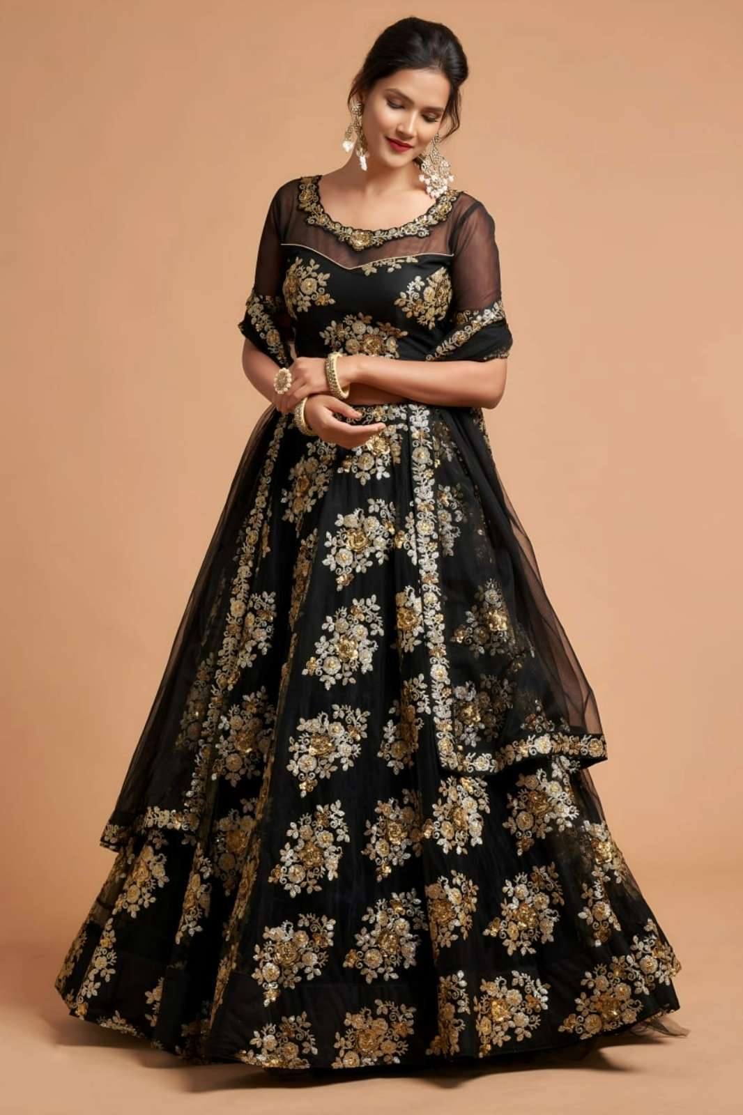 ZEEL Presents 7306 Black SOFT NET BEAUTIFUL LEHENGA WITH ZARI AND MULTI SEQUENCE EMBROIDERY WORK 