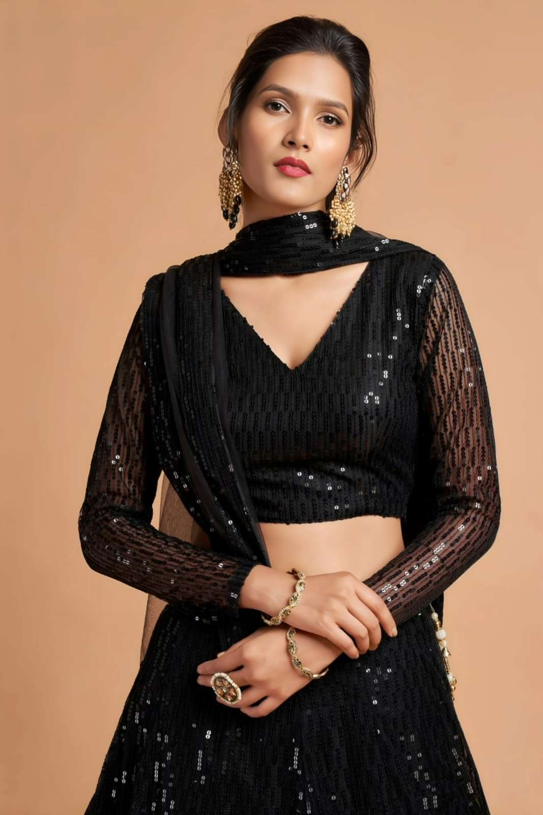 ZEEL Presents 7308 Black SOFT NET LEHENGA WITH THREAD AND MULTI SEQUENCE EMBROIDERY WORK 
