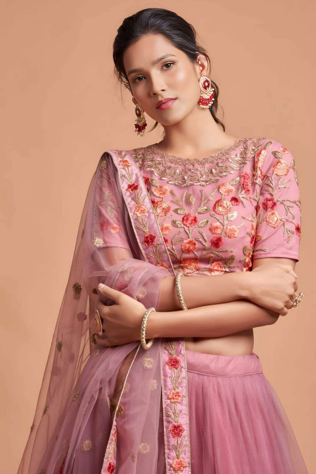 ZEEL Presents 7309 Dusty Pink SOFT NET LEHENGA WITH THREAD ZARI DORI AND EMBROIDERY WORK 