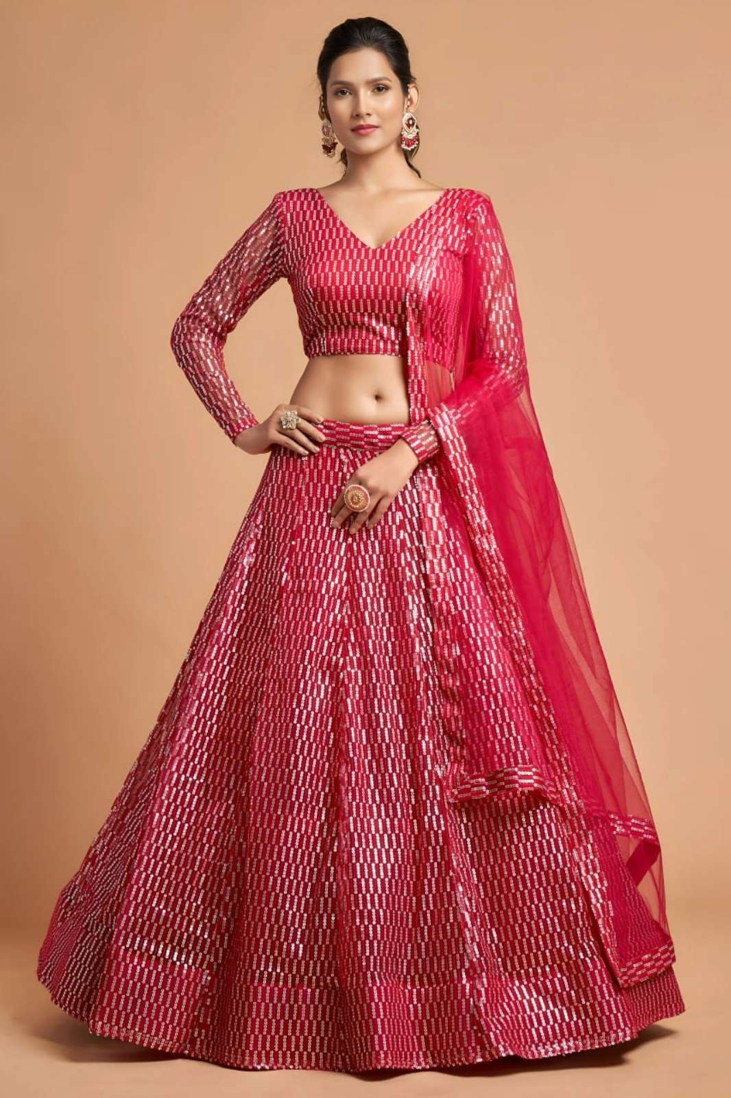 ZEEL Presents 7310 Pink SOFT NET LEHENGA WITH THREAD AND MULTI SEQUENCE EMBROIDERY WORK 