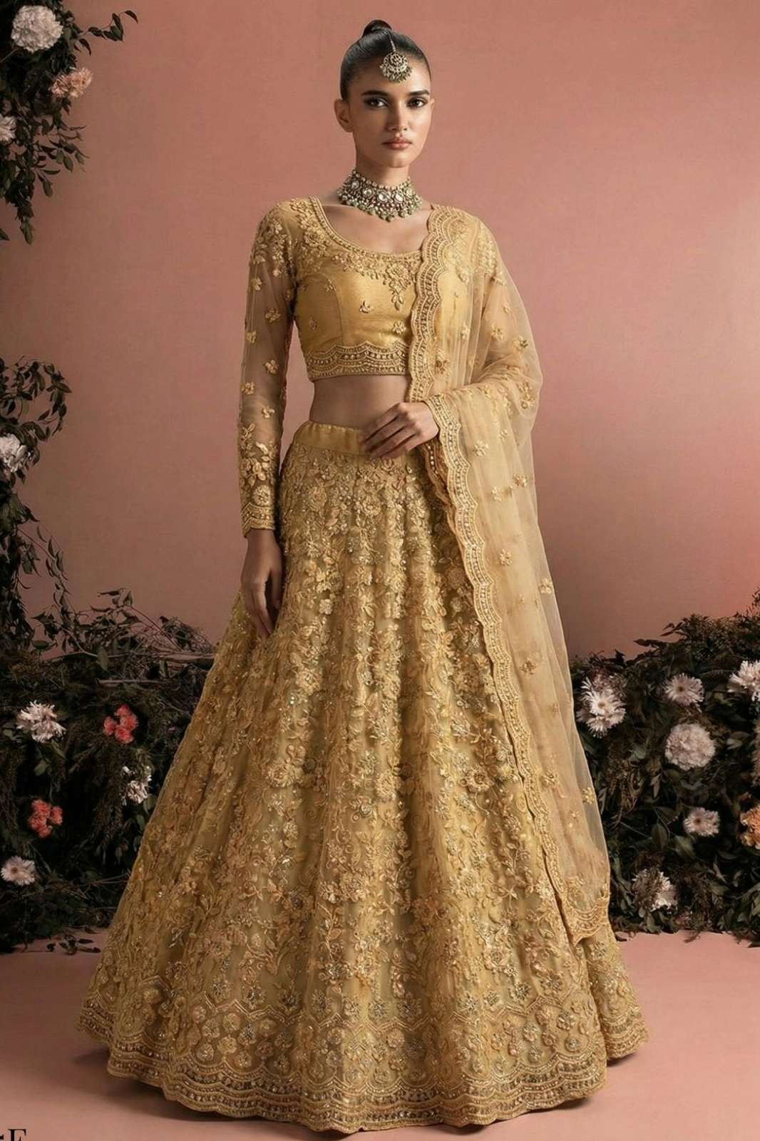 ALIZEH 1075 23026 BUTTERFLY NET EMBROIDERY WORK WEDDING WEAR LEHENGA