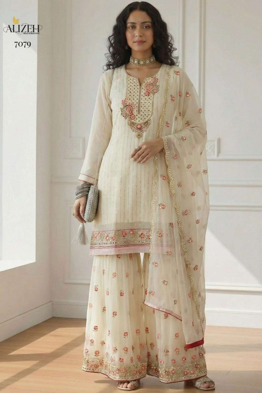 ALIZEH 7079 Georgette With Embroidered Multi Thread And Sequins Work Suit 