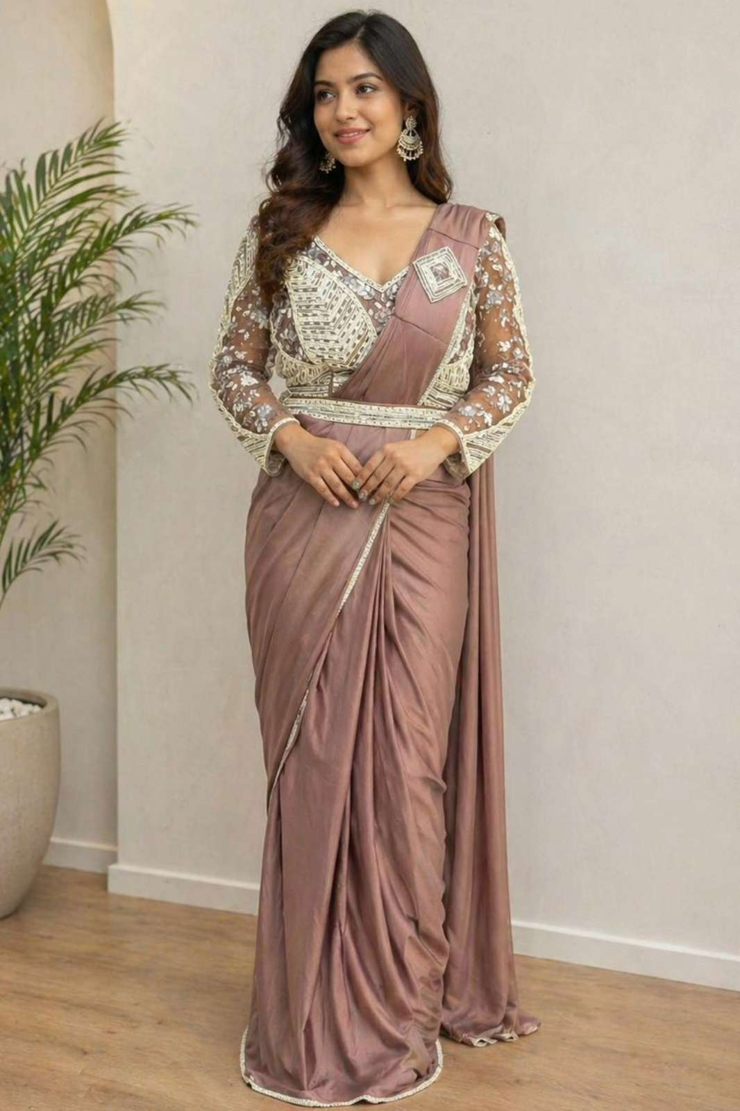Amoha 102309 Ready to Wear Imported Lycra Saree with Embroidery Work