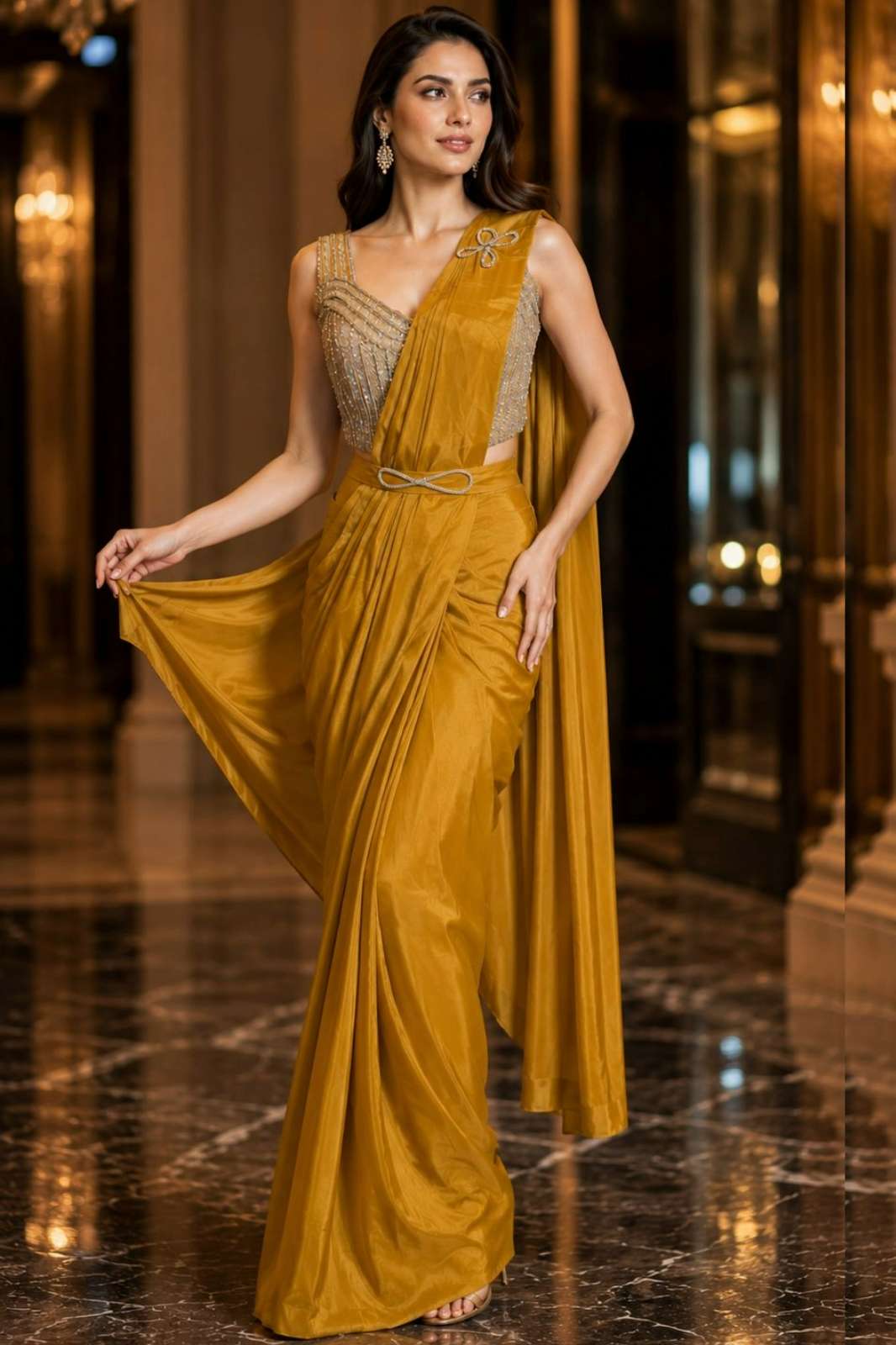 Amoha 102399 Ready to Wear Chinon Saree with Embroidery Work