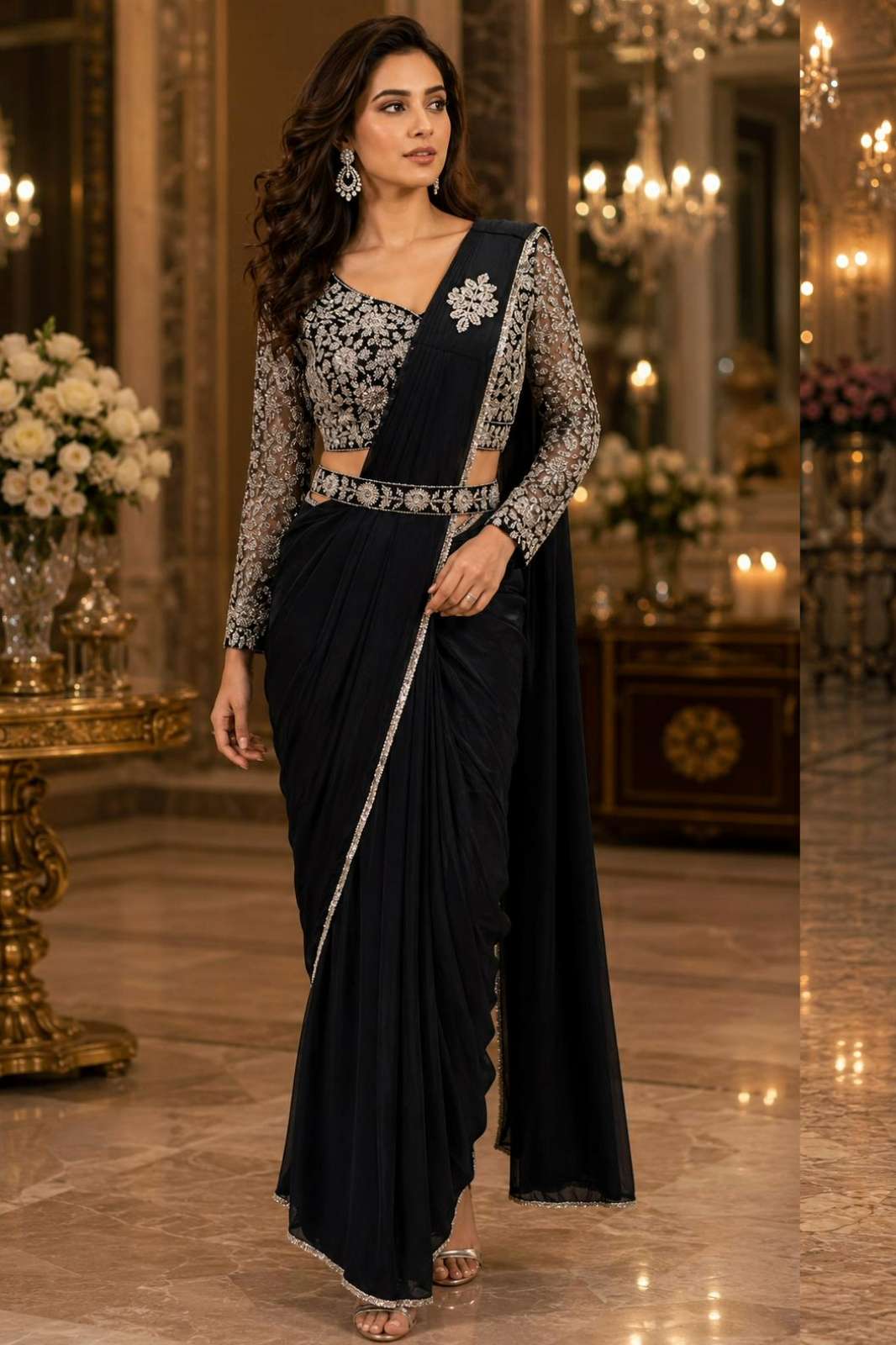Amoha 102432 Ready to Wear Imported Ltcra Saree with Embroidery Work 