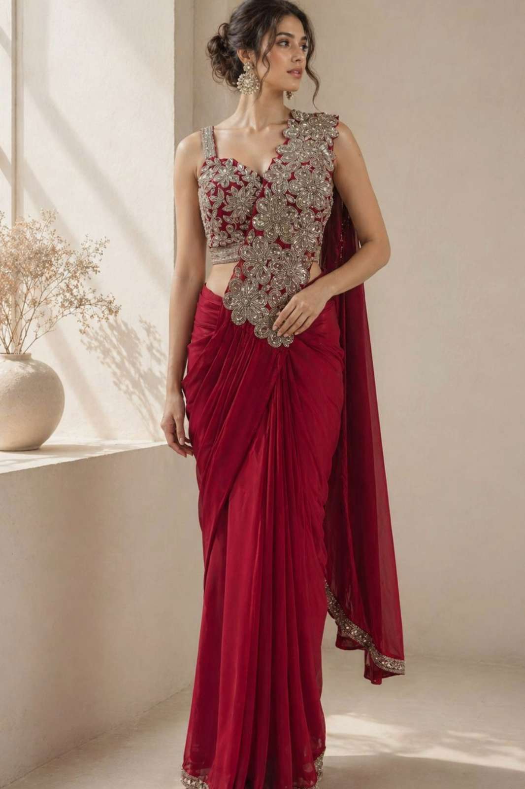 Amoha A498 Ready to Wear Fandy Saree with Embroidery Work