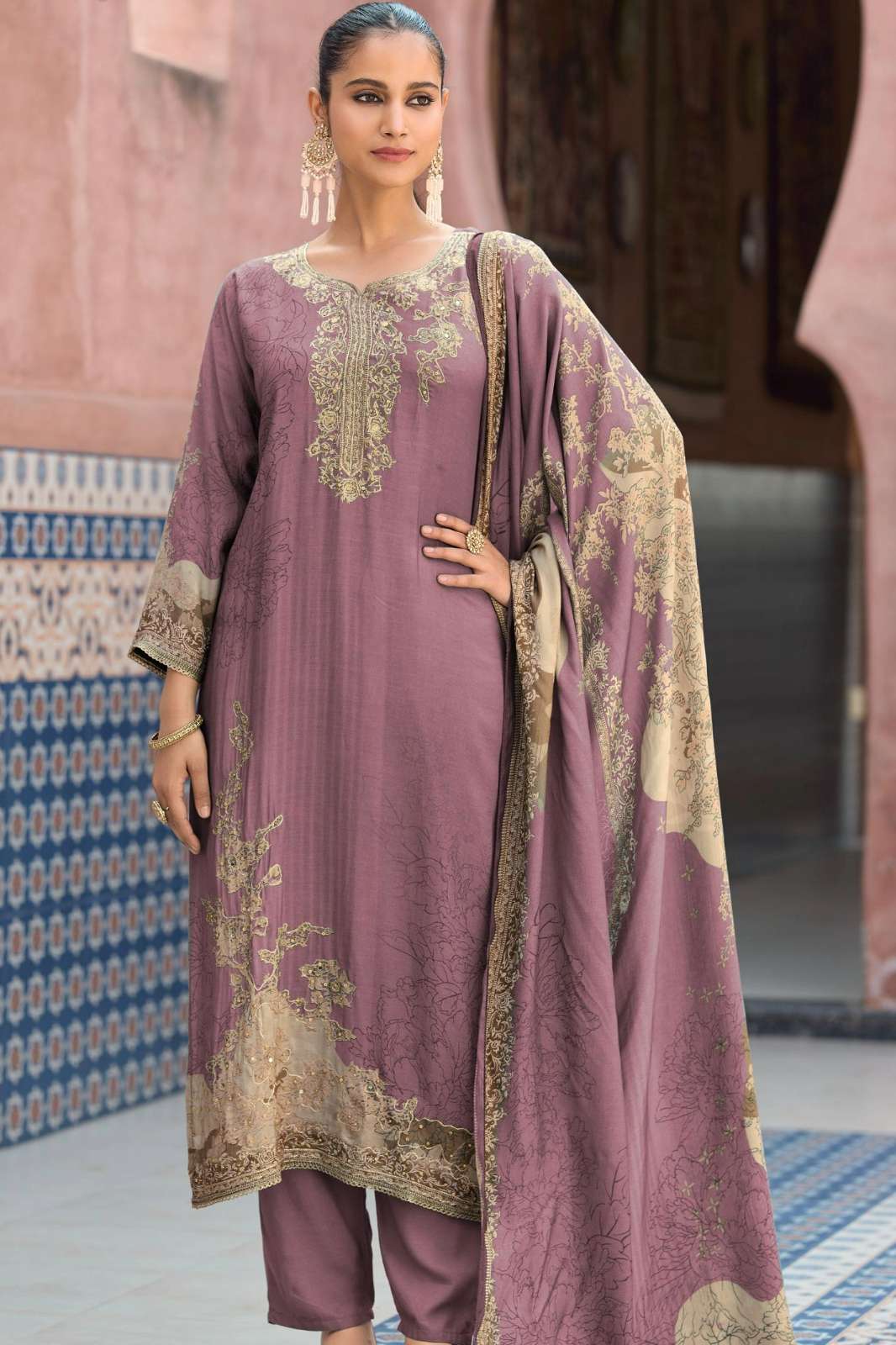 Amrutvela AT 210 Pure Viscous Maslin Digital Print & Handwork Pakistani Suit