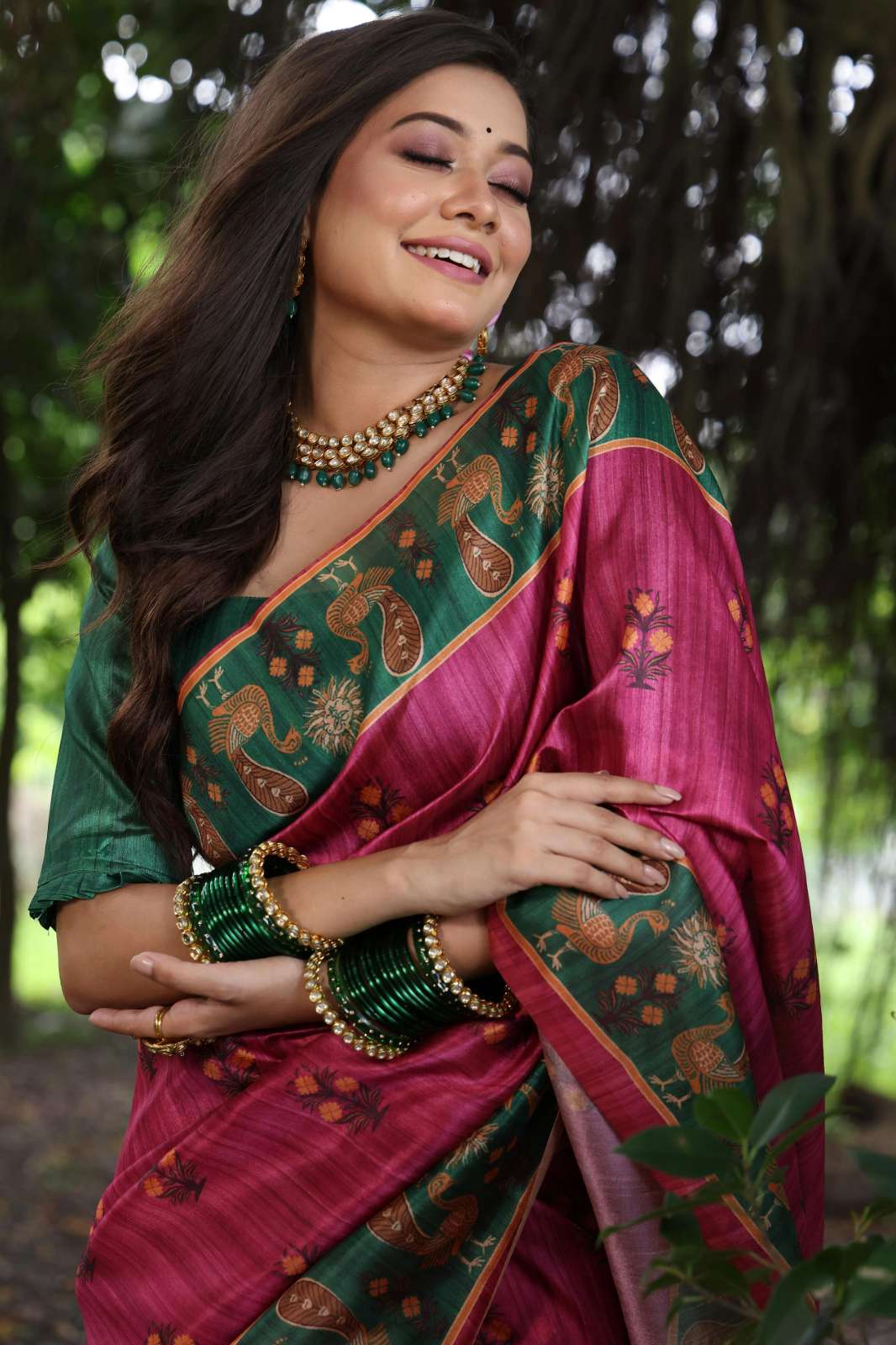 Balaji Emporium PC 23109 Beautiful Peacock Printed Tussar Silk Saree