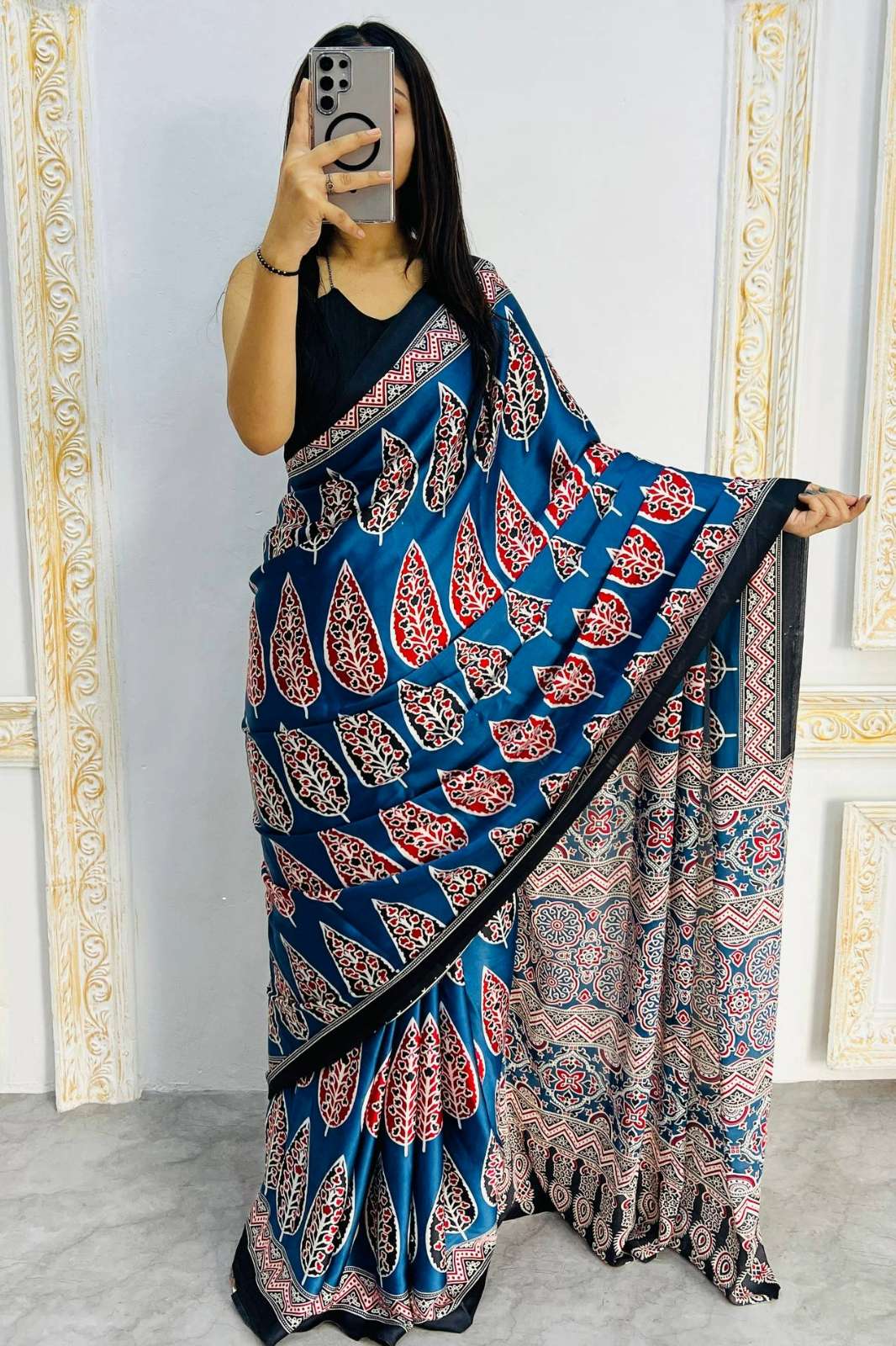 Balaji Emporium SF 2296 99 Premium Japan Satin Silk Traditional Ajrak Printed Saree 