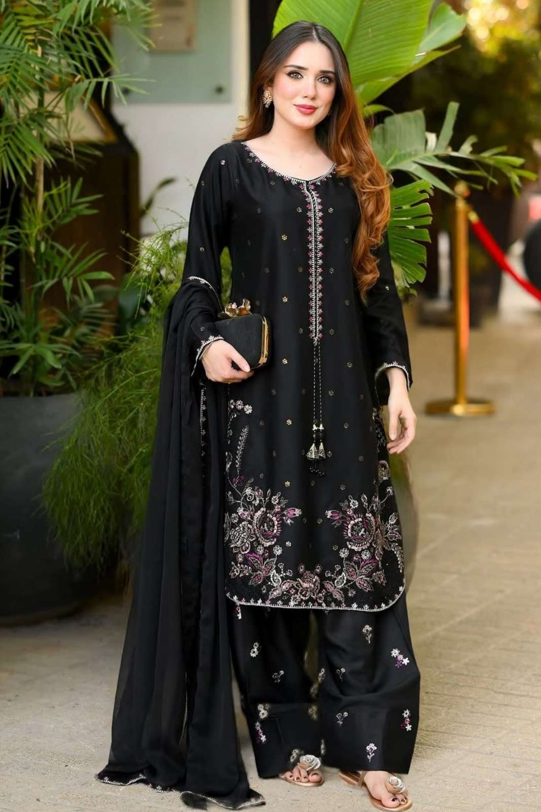 Balaji Emporium SSR Ready to Wear Satin Glass Thread Embroidery Work Suit