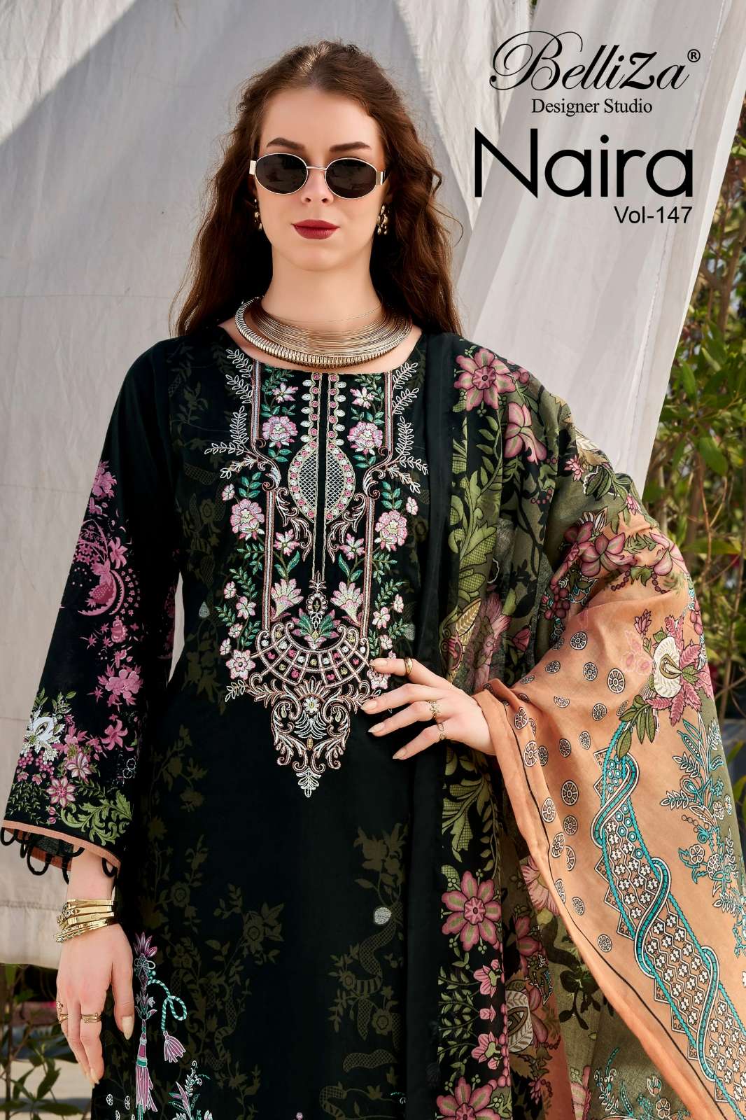Belliza NAIRA VOL 147 Digital Printed Self Embroidered Pure Cotton Suit
