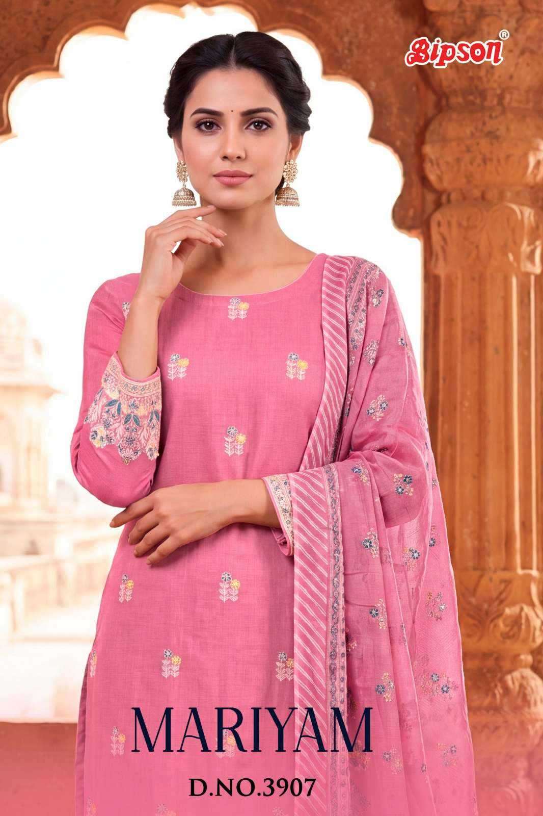 BIPSON PRINTS MARIYAM 3907 Pure Muslin Cotton Foil Print & Handwork Suit