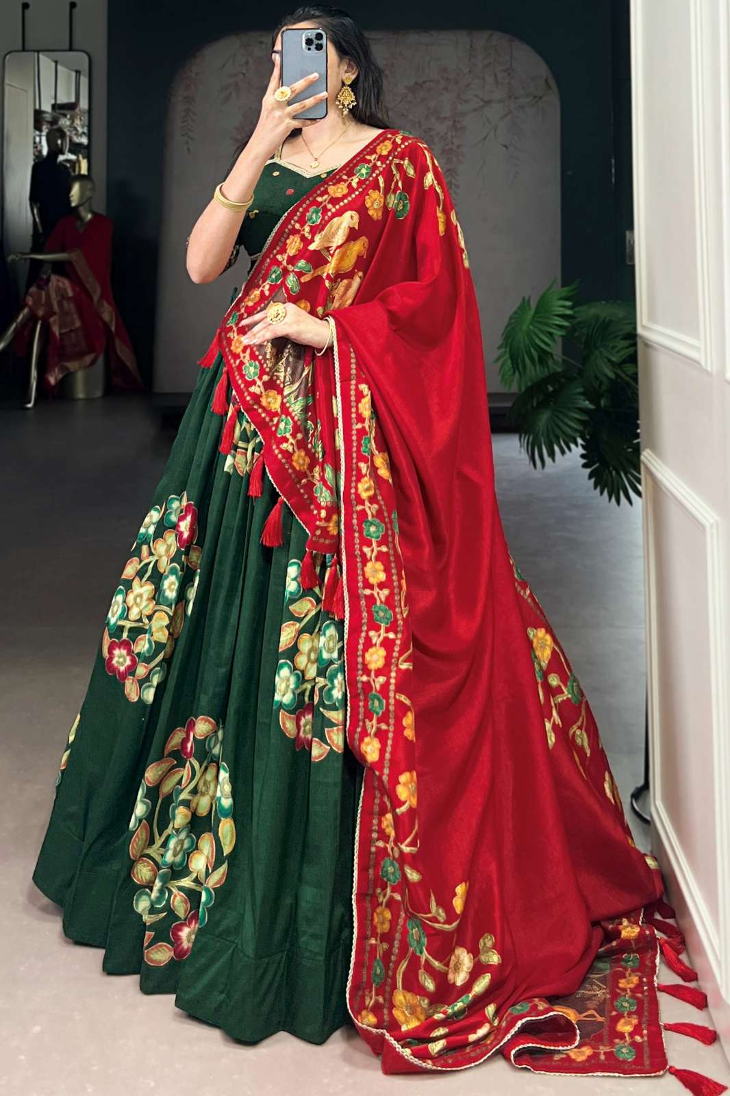 Crazycloths 22807 Ready to Wear Tasar Silk Printed & Foil Work Navratri Lehenga Choli