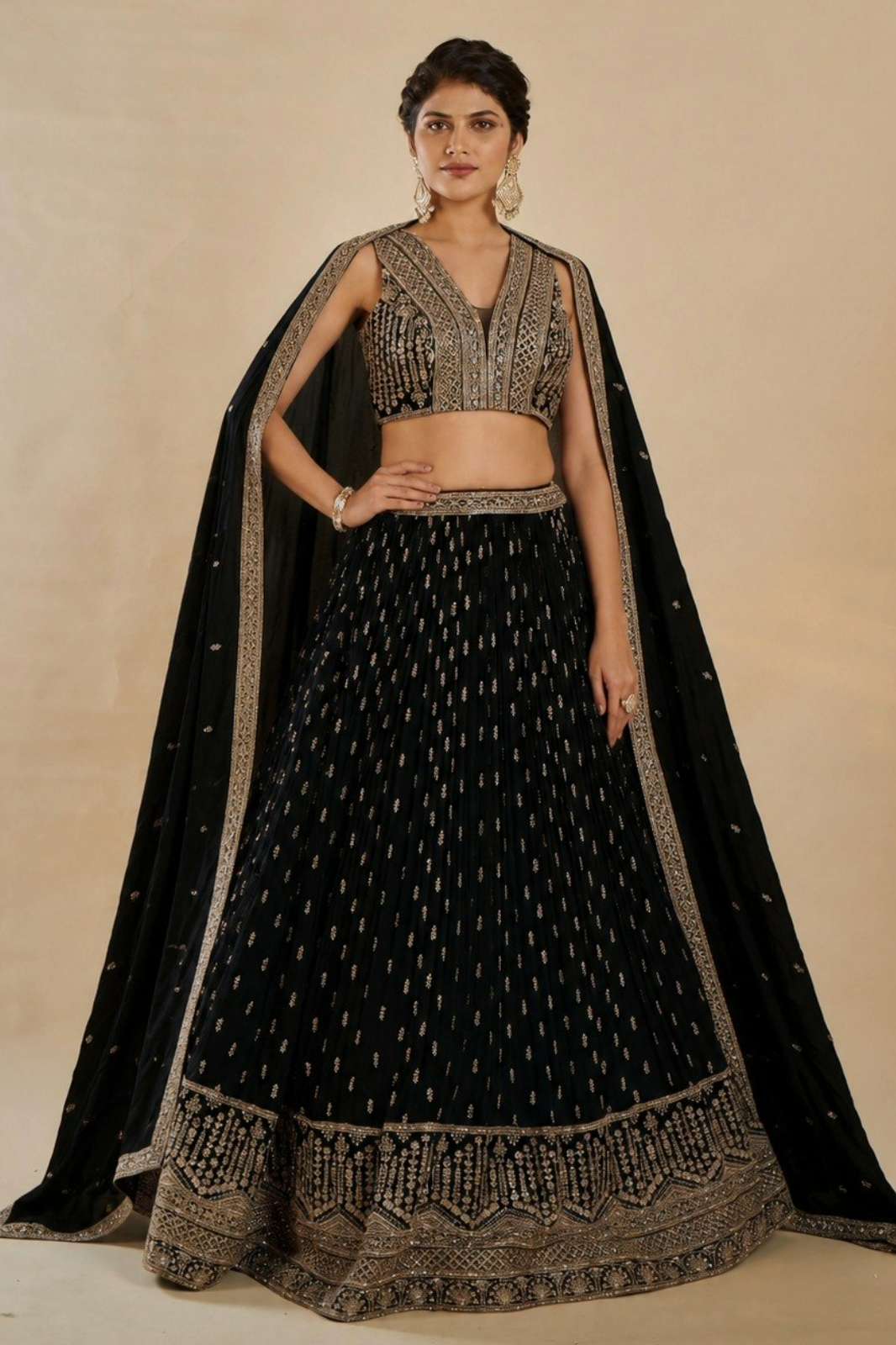 Crazycloths 22935 Faux Georgette Sequence Embroidery Work Black Lehenga Choli