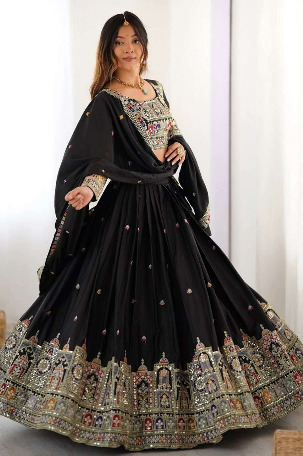 Crazycloths 22936 French Crepe Multi Thread Sequence & Embroidery Work Navratri Lehenga Choli