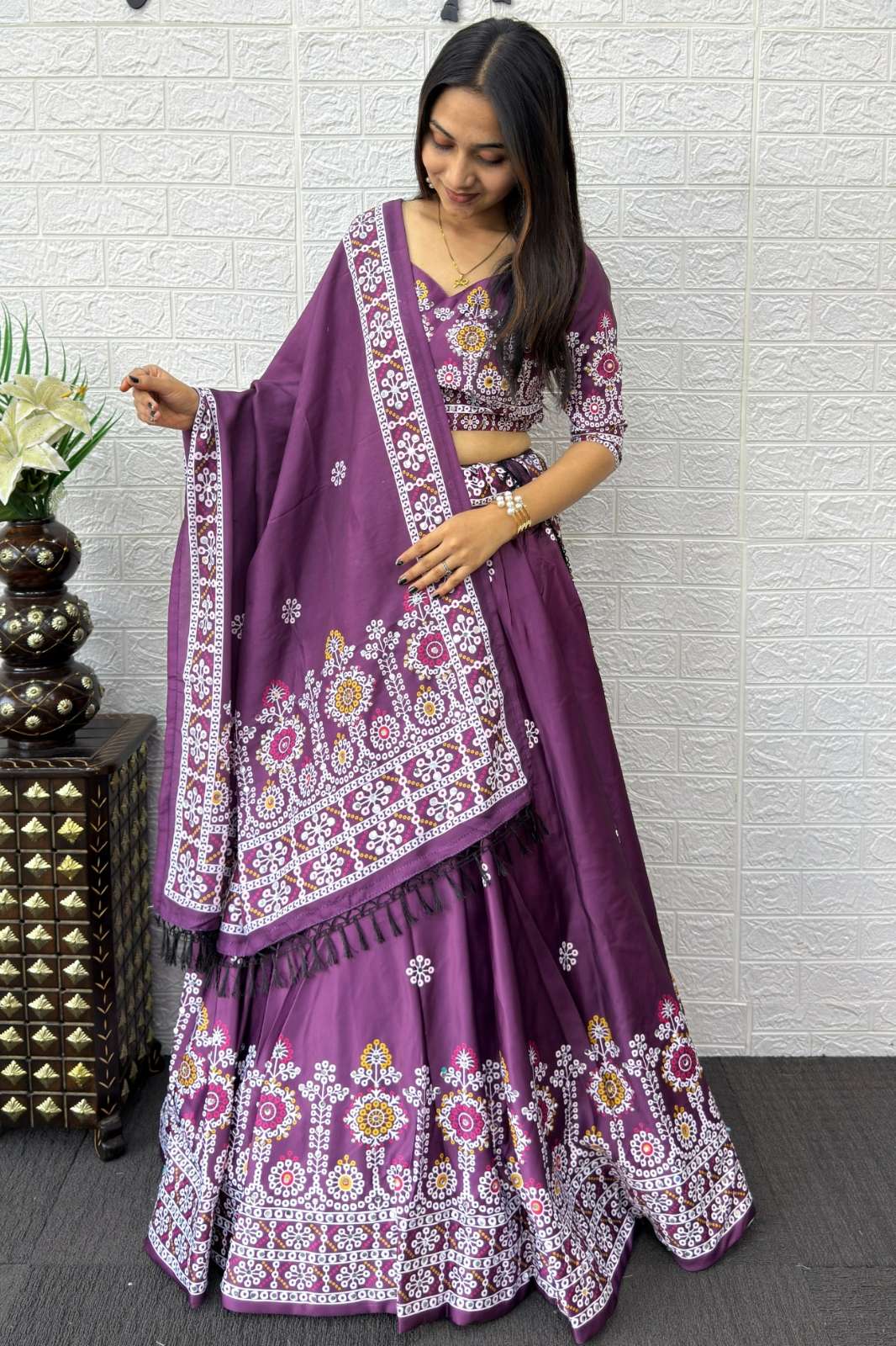 Crazycloths 22968 SF 6001 Dal Satin Digital Print & Real Mirror Work Navratri Lehenga Choli