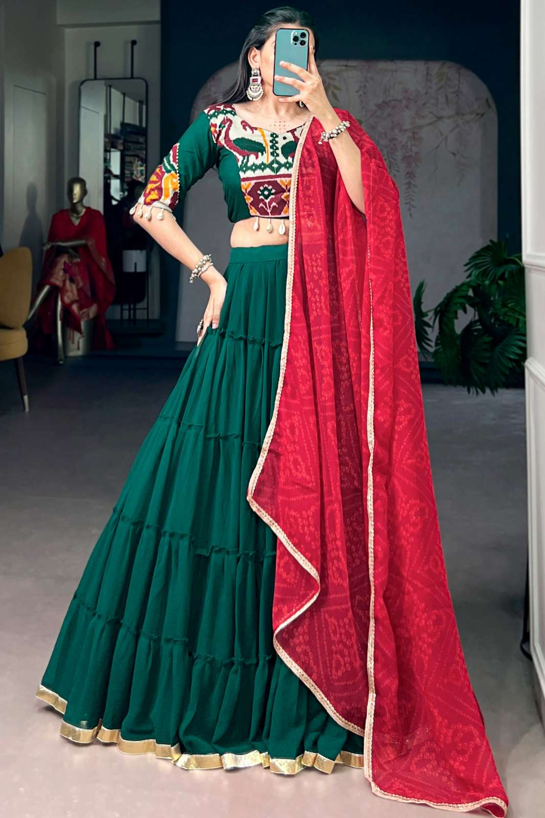 Crazycloths 23018 Marble Beautiful Print Work Green Navratri Lehenga Choli