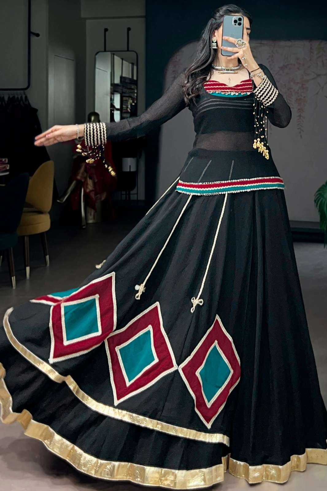 Crazycloths 23100 Ready to Wear Beautiful Black Navratri Lehenga Choli