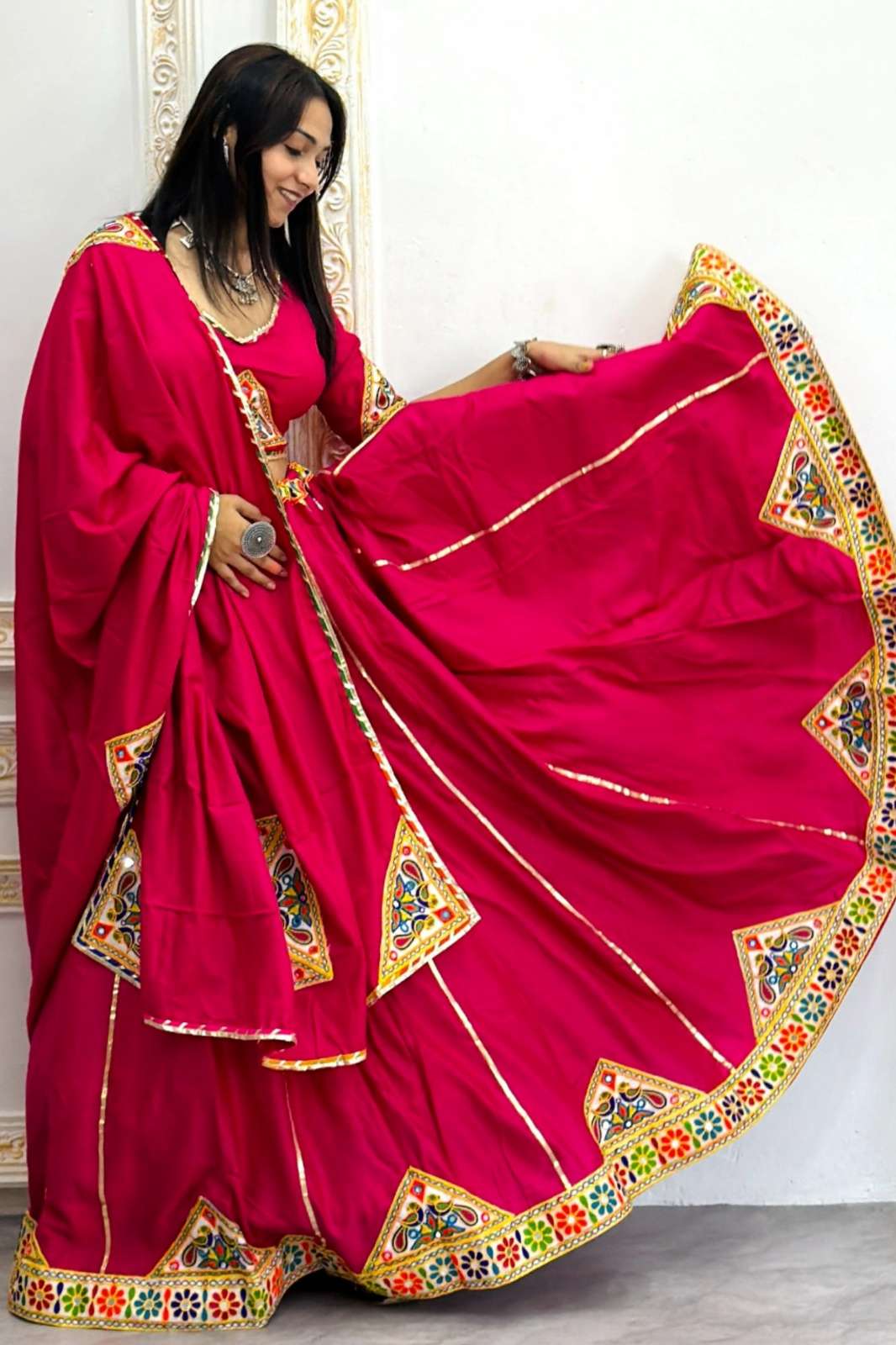 Crazycloths 23217 Rayon Cotton Traditional Multicolor Mirror & Patch Work Navratri Lehenga Choli